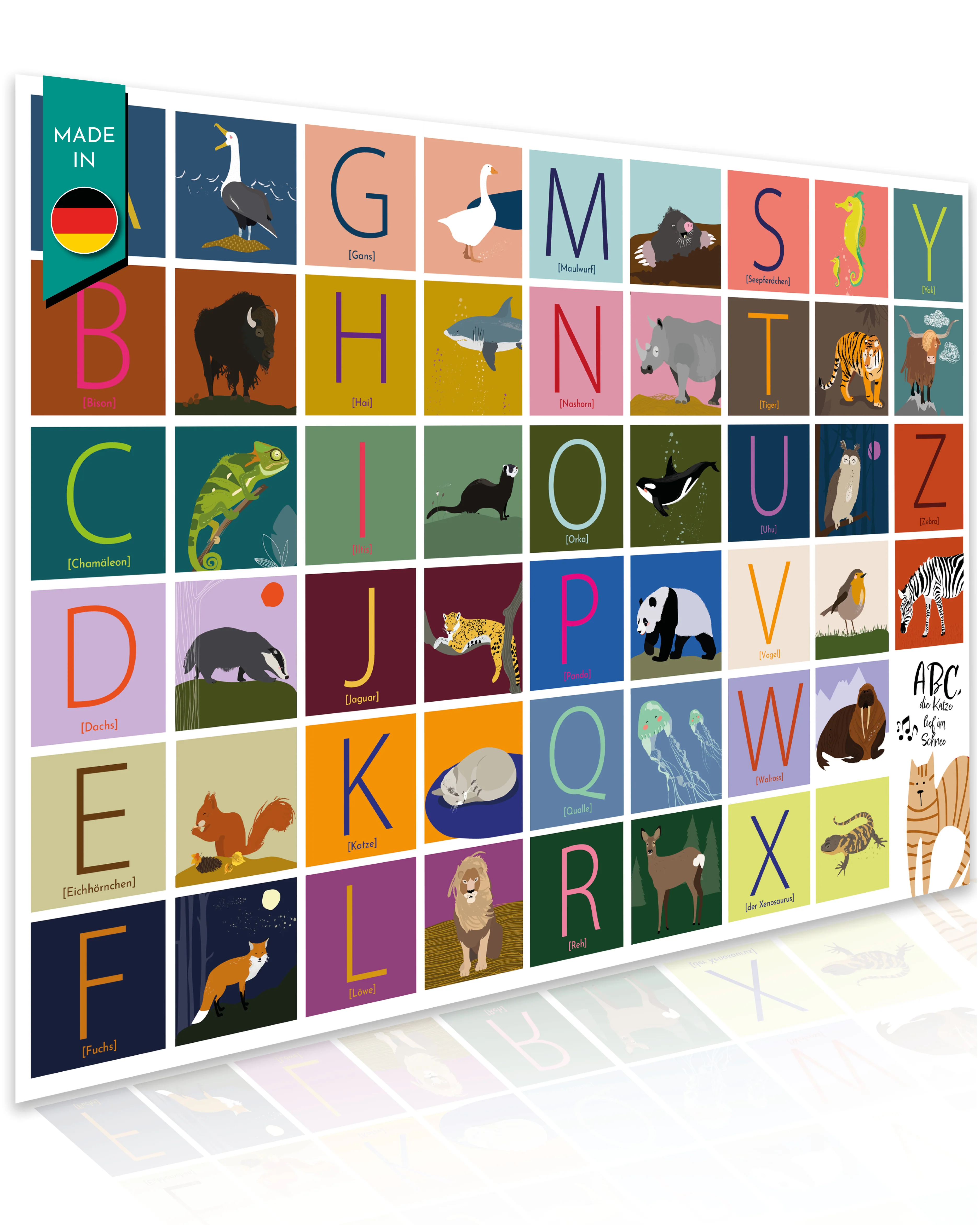 ABC Schreibtischunterlage mit passenden Tieren zu jedem Buchstaben | für Kinder | 60x40 cm