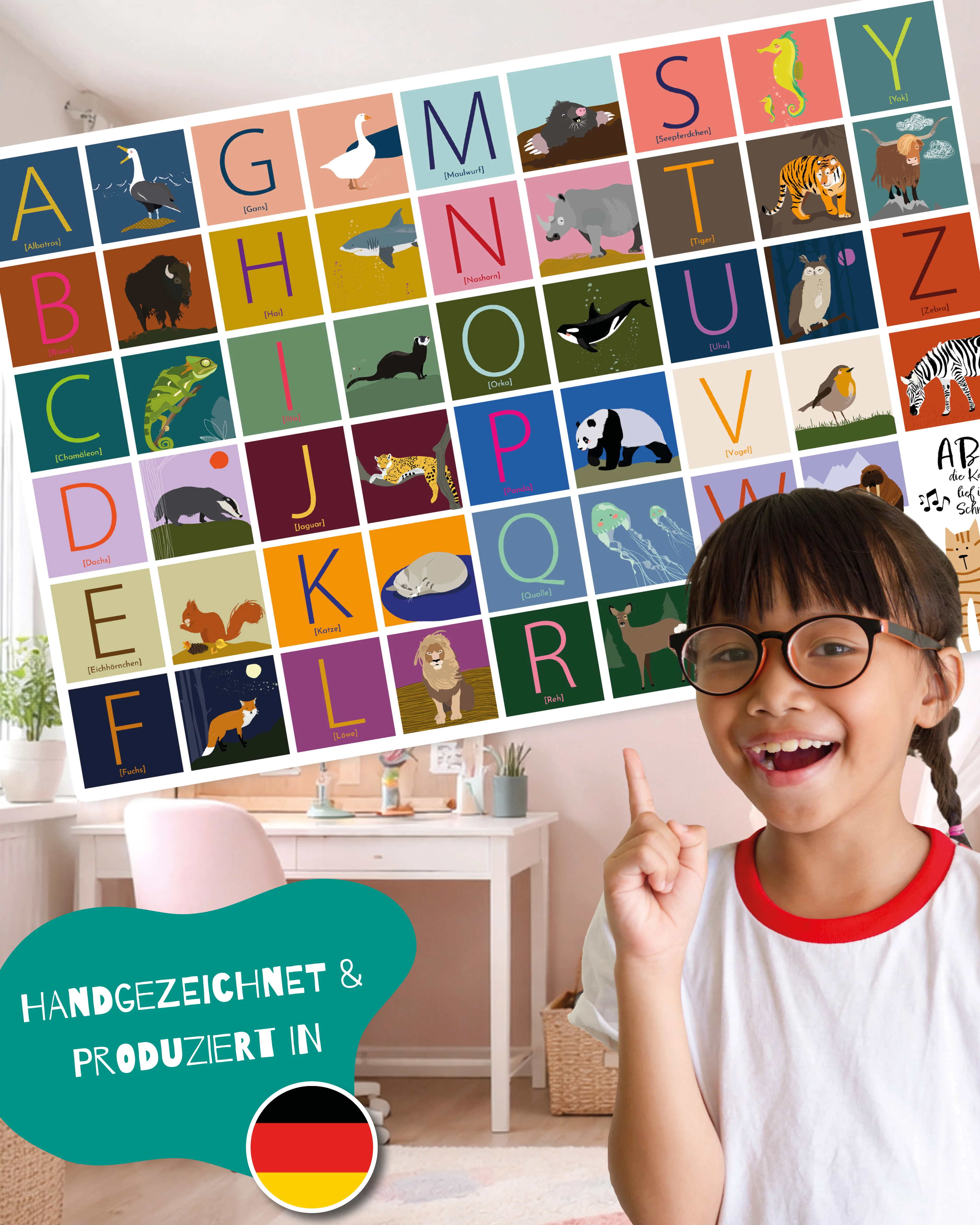 ABC Schreibtischunterlage mit passenden Tieren zu jedem Buchstaben | für Kinder | 60x40 cm - Image 5