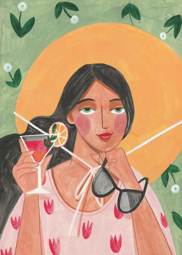 Abstract Modern Bohemian Woman with Cocktail