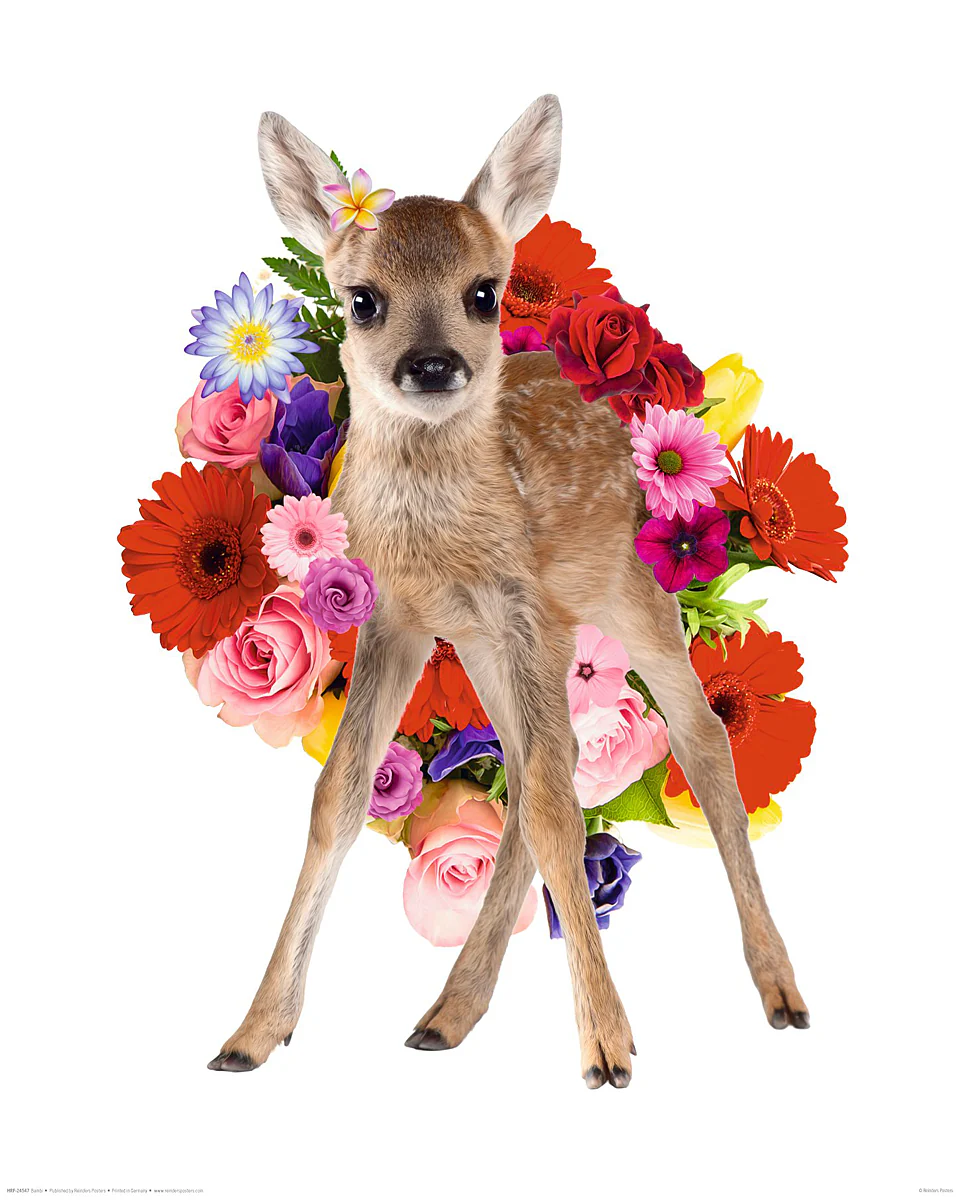 Bambi Poster Rehkitz mit Blumen