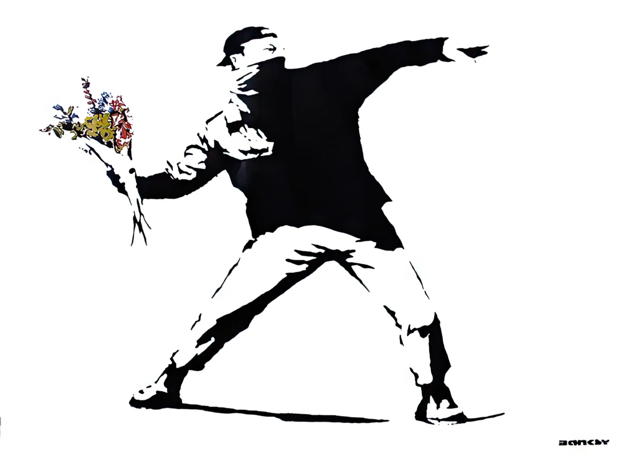 Banksy Poster Graffiti Throwing Flowers - Image 5
