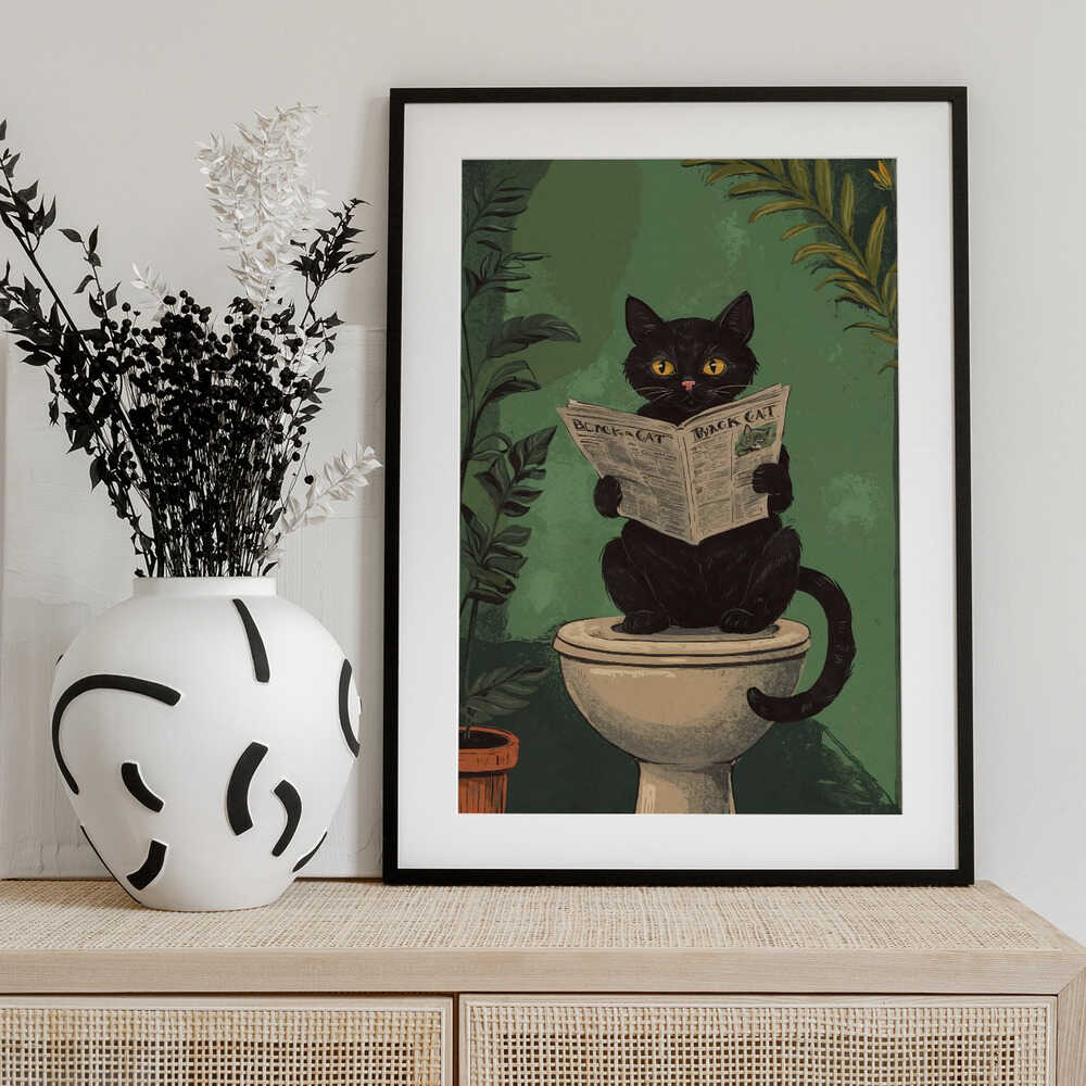 Cat Reading A Newspaper On A Toilet - Image 2