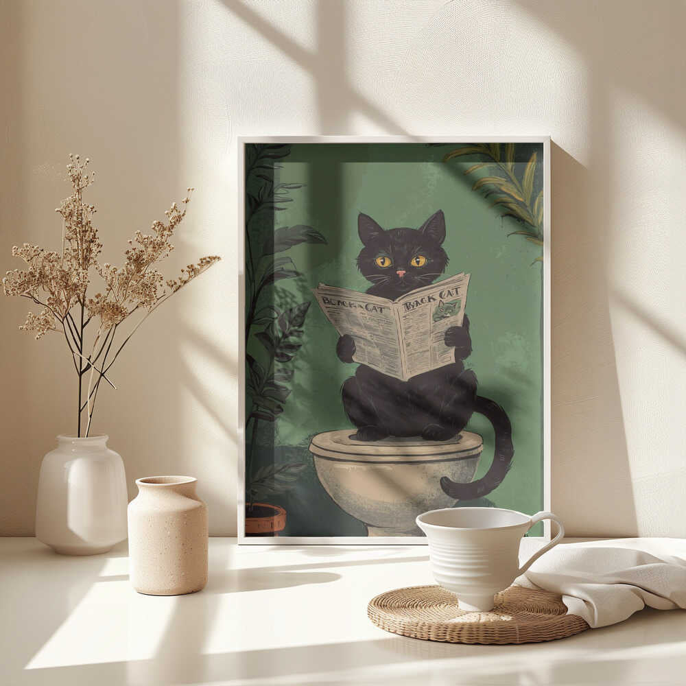 Cat Reading A Newspaper On A Toilet - Image 5