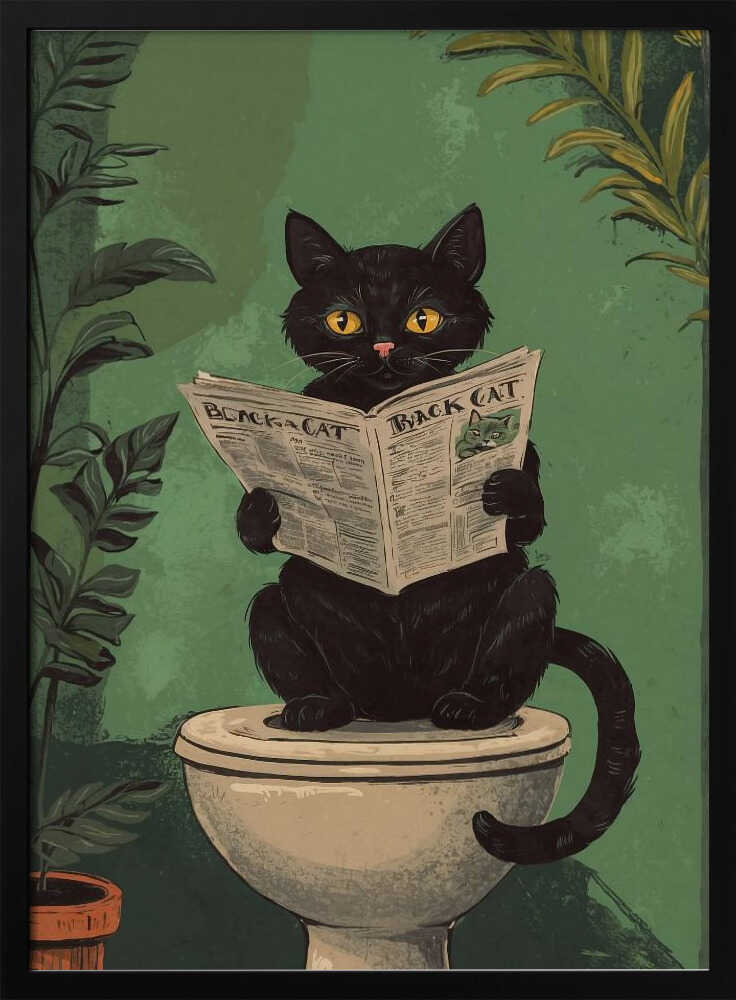 Cat Reading A Newspaper On A Toilet - Image 7