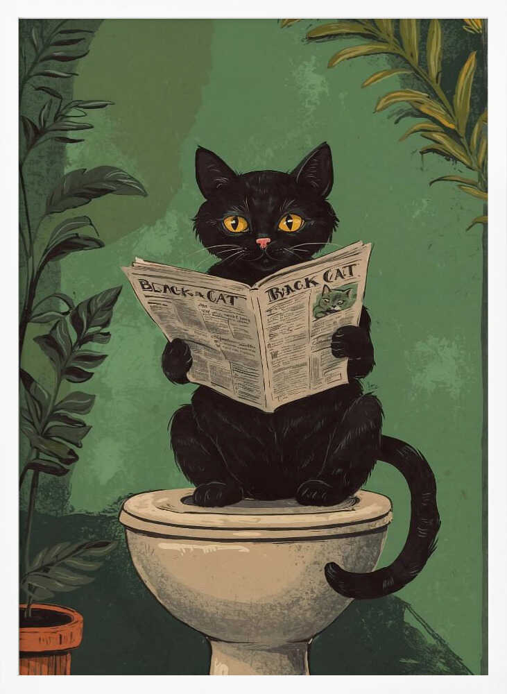 Cat Reading A Newspaper On A Toilet - Image 8
