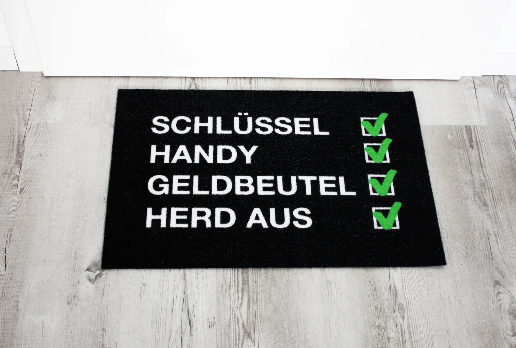 Checkliste Fußmatte Schlüssel, Handy, Geldbeutel, Herd aus - Image 2