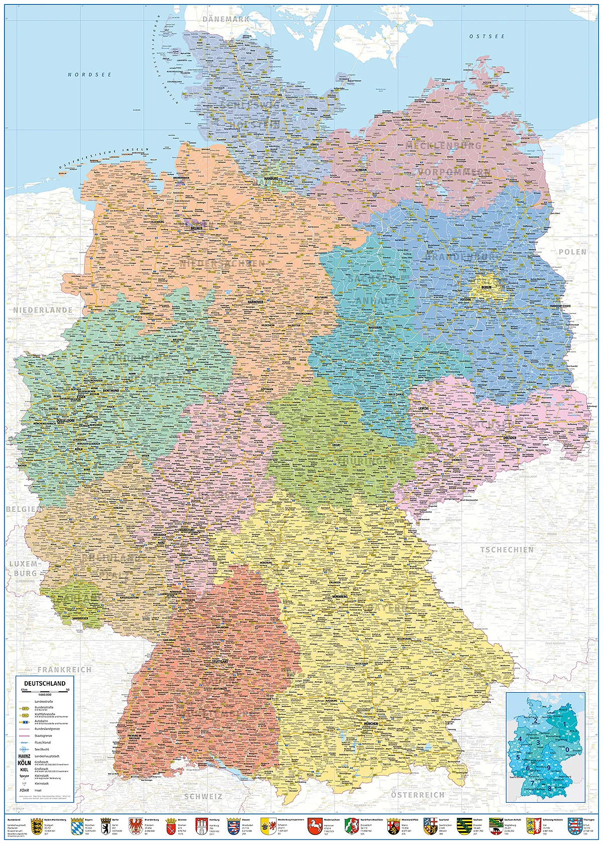 Deutschlandkarte XXL Poster Politische Landkarte 100x140