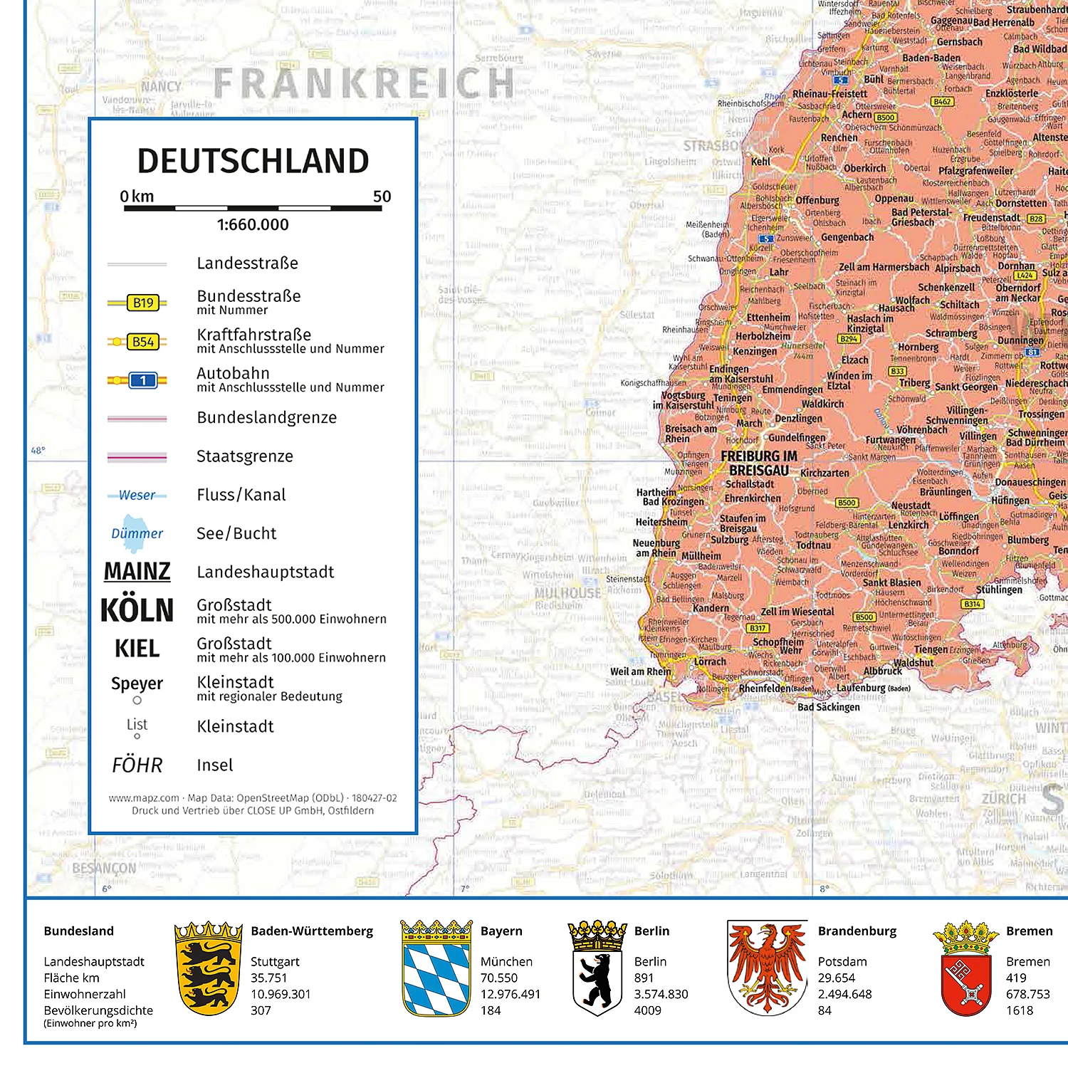 Deutschlandkarte XXL Poster Politische Landkarte 100x140 - Image 3