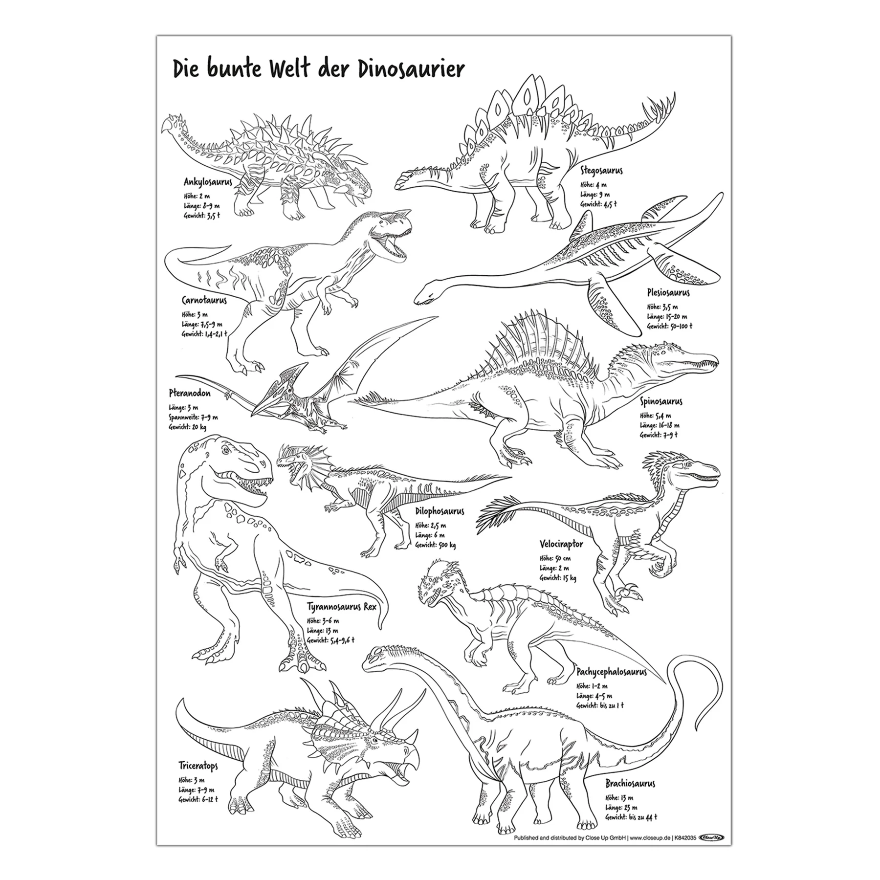 Dinosaurier Poster Din A3 zum Ausmalen, 120 gr. offset