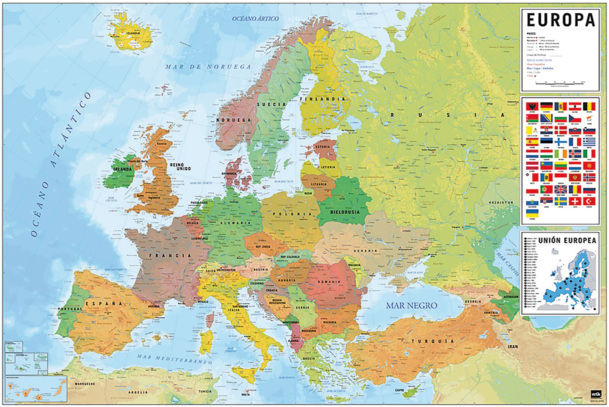 Europakarte Poster Flaggen mit spanischen Beschriftungen