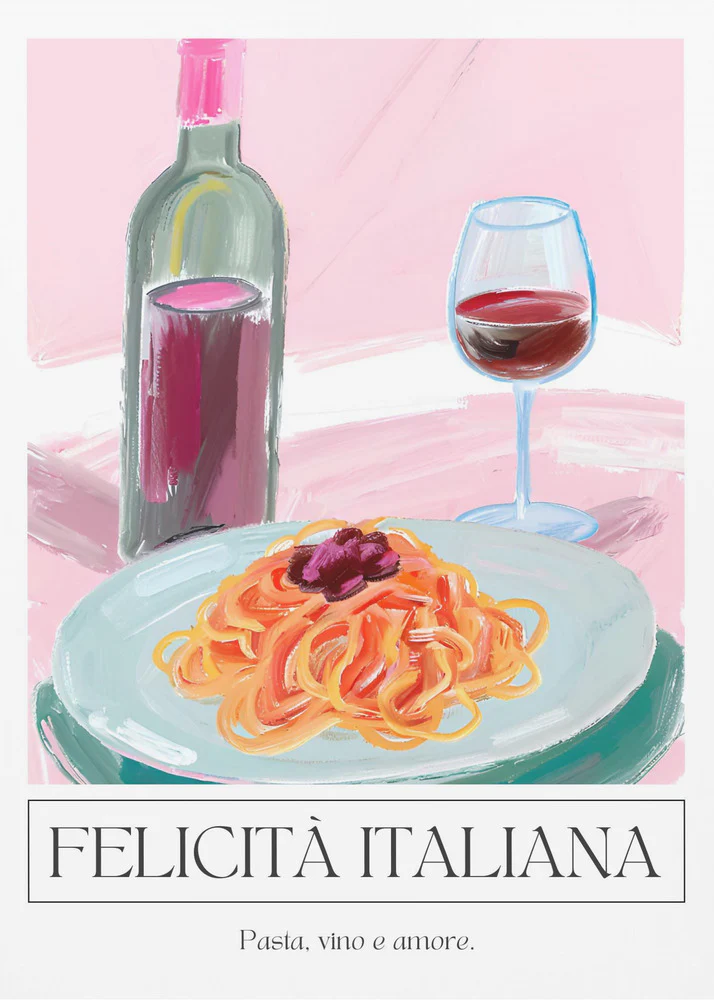 Felicitá Italiana | Pasta Vino e Amore Poster Kunstdruck in verschiedenen Größen by Ohkimiko