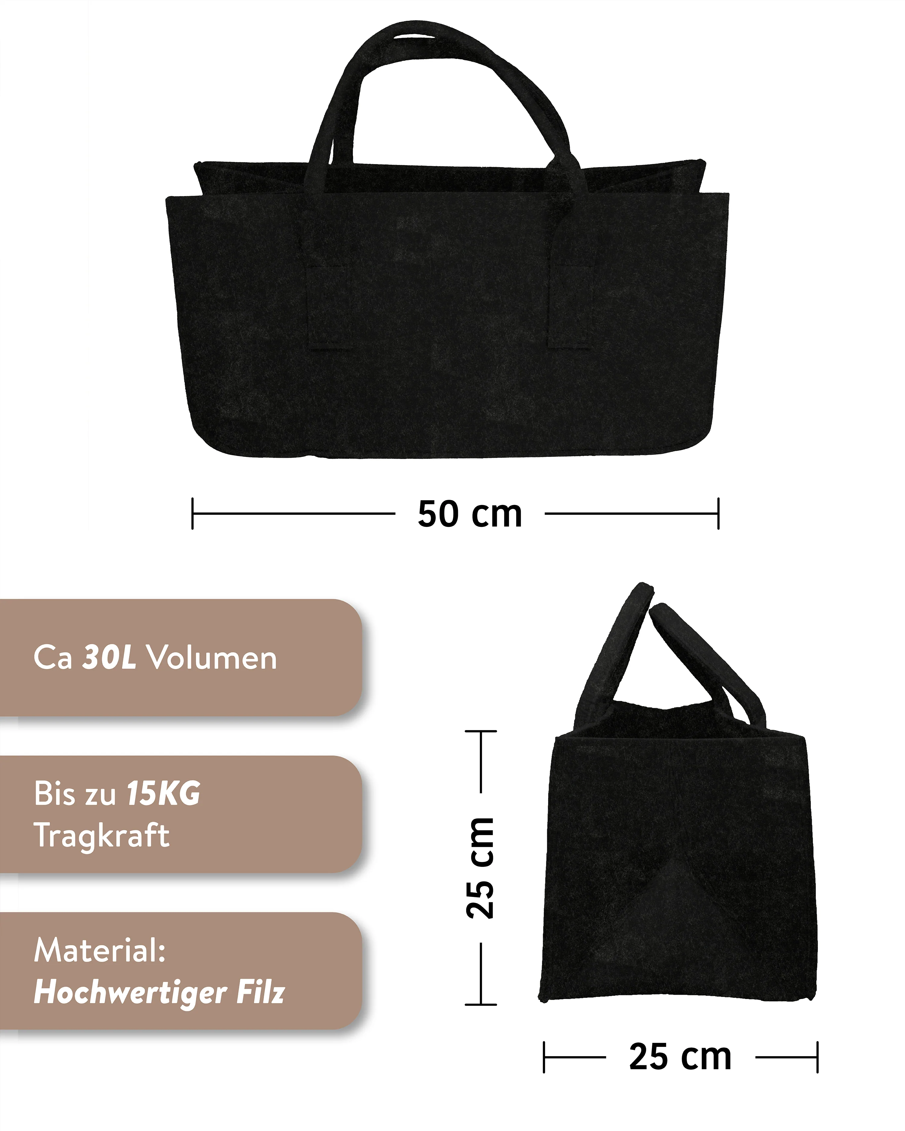 Filztasche Kaminholz Anthrazit Tragetasche, Felt Bag - Image 2