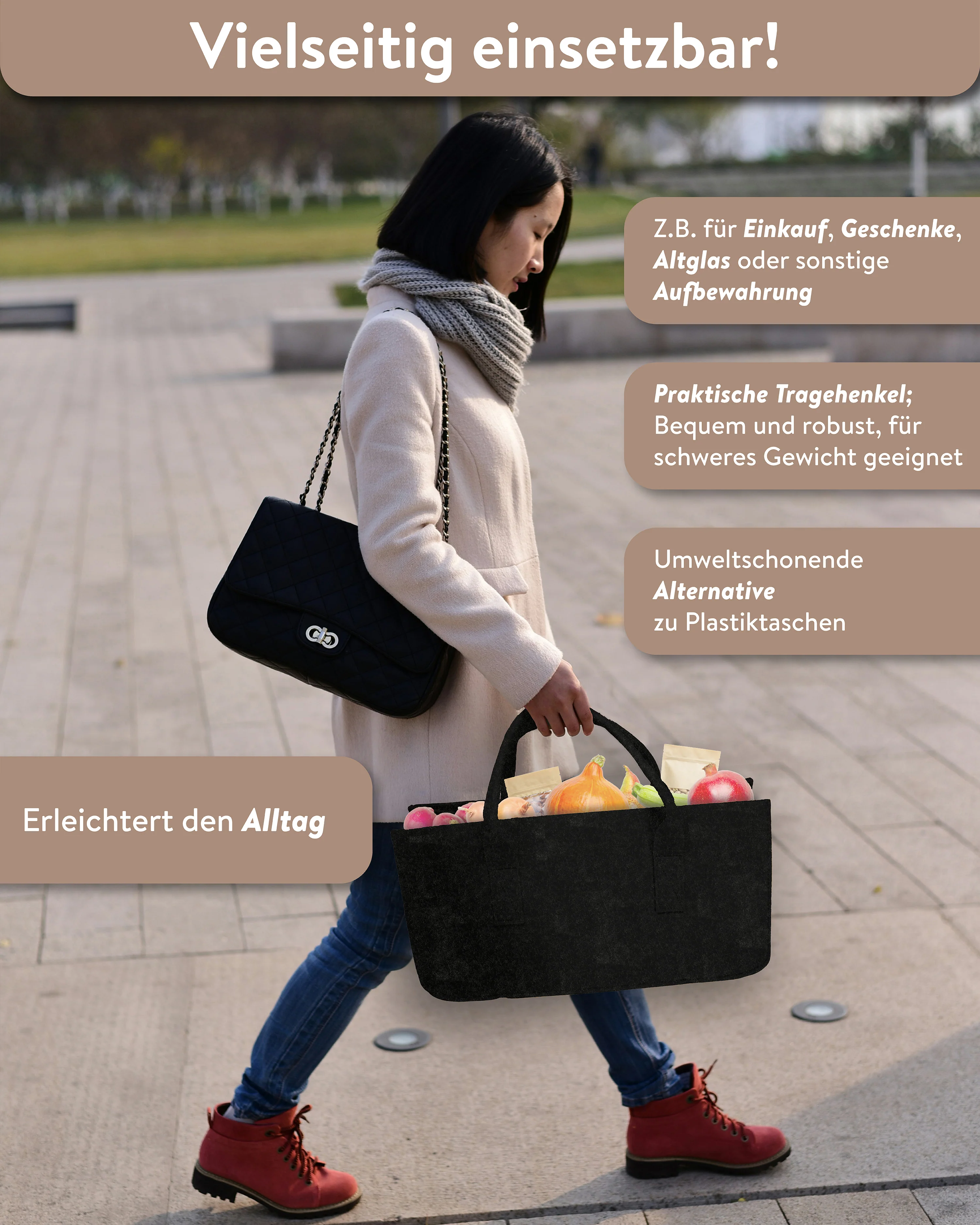 Filztasche Kaminholz Anthrazit Tragetasche, Felt Bag - Image 4