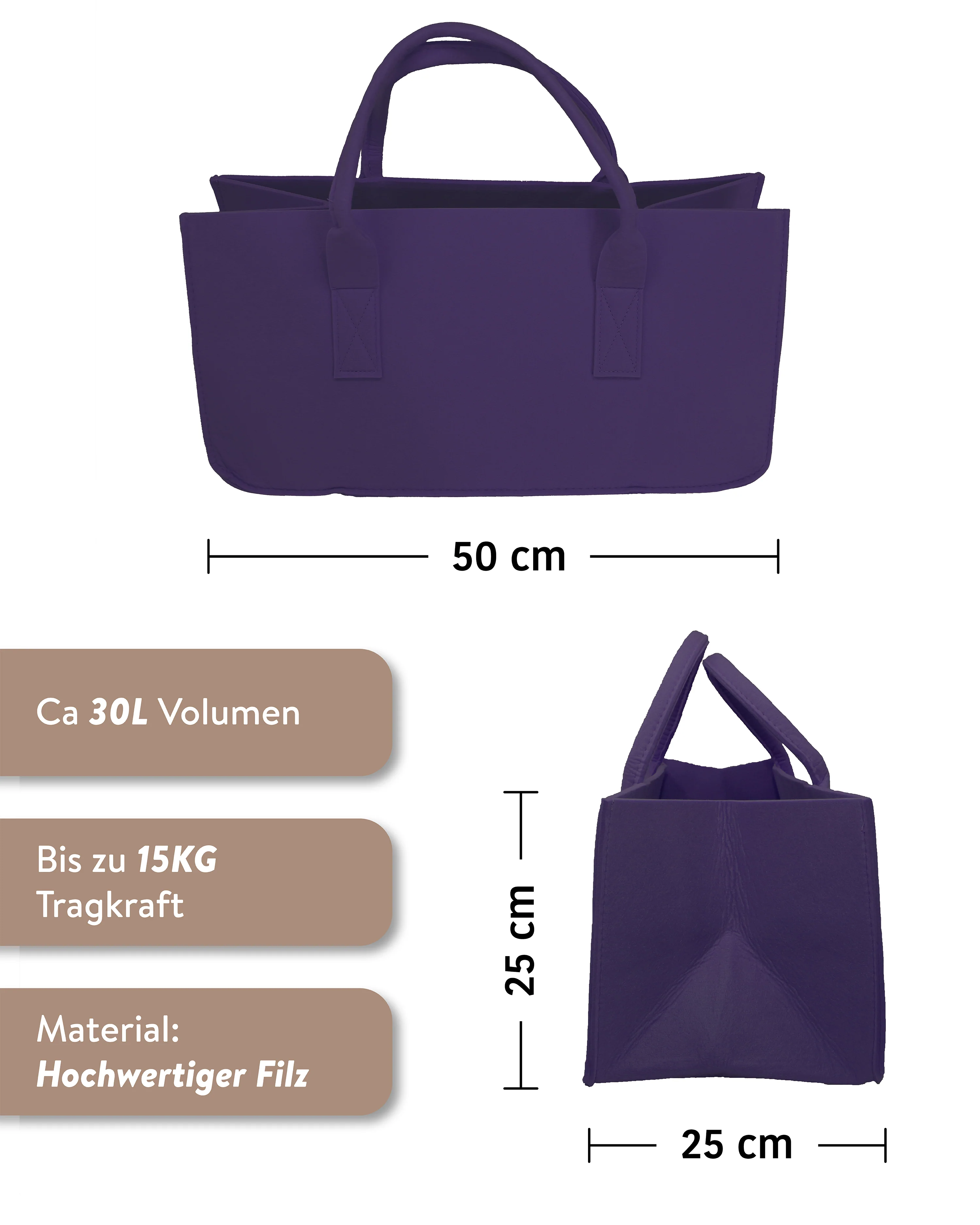 Filztasche Kaminholz Aubergine Tragetasche, Felt Bag - Image 2