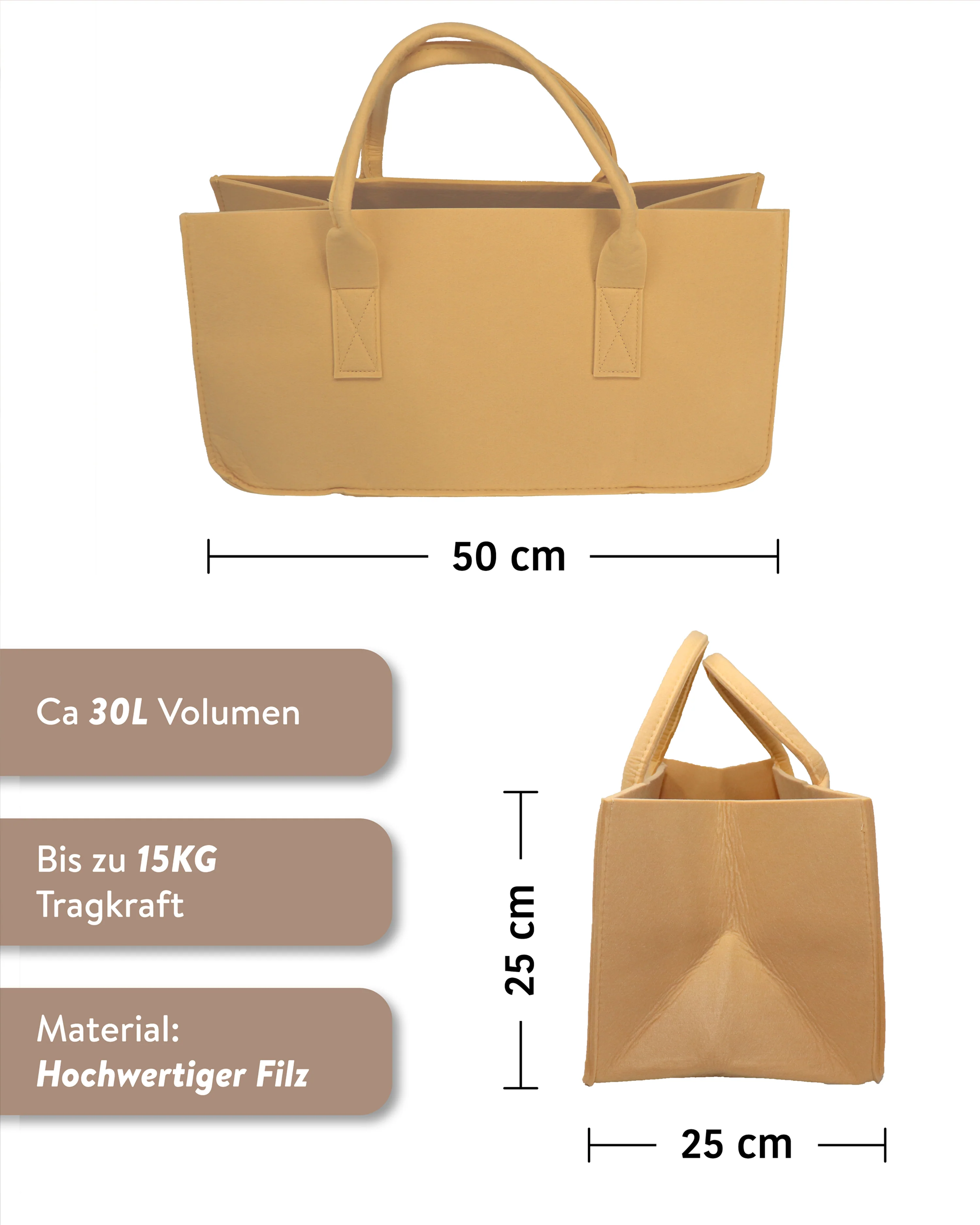 Filztasche Kaminholz Beige Tragetasche, Felt Bag - Image 2