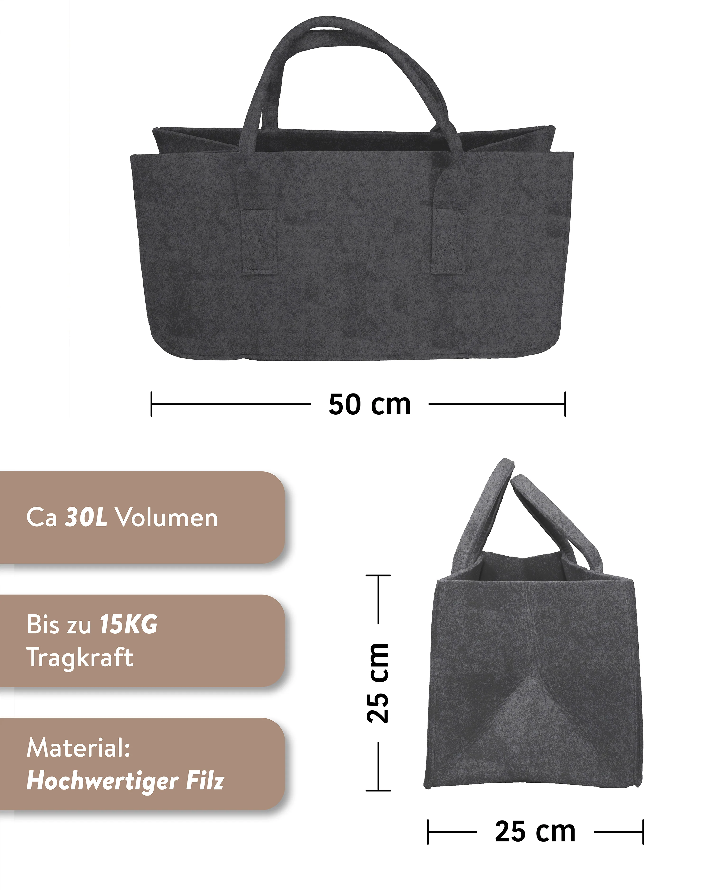 Filztasche Kaminholz Grau Tragetasche, Felt Bag Melange - Image 2