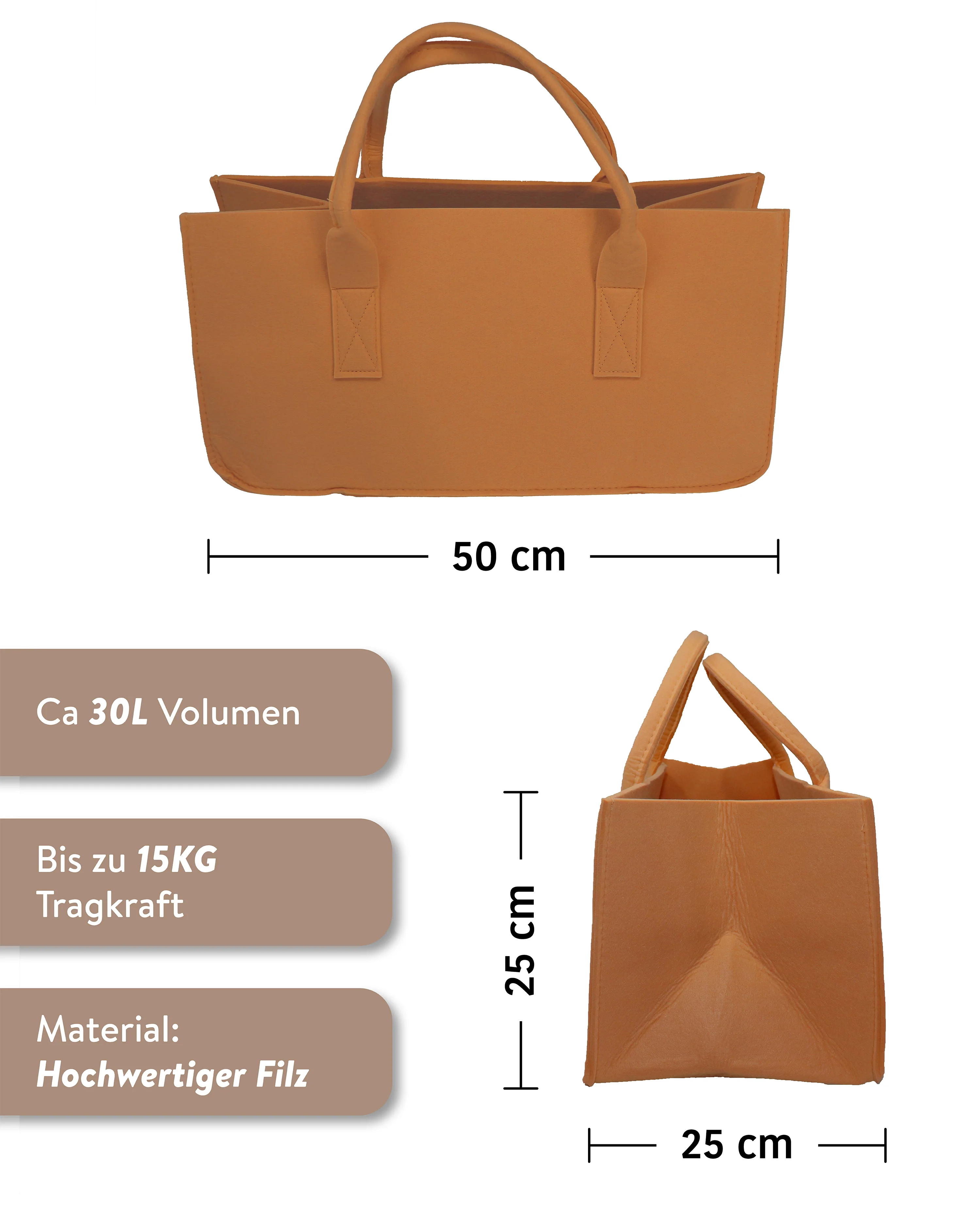 Filztasche Kaminholz Hellbraun Tragetasche, Felt Bag - Image 2