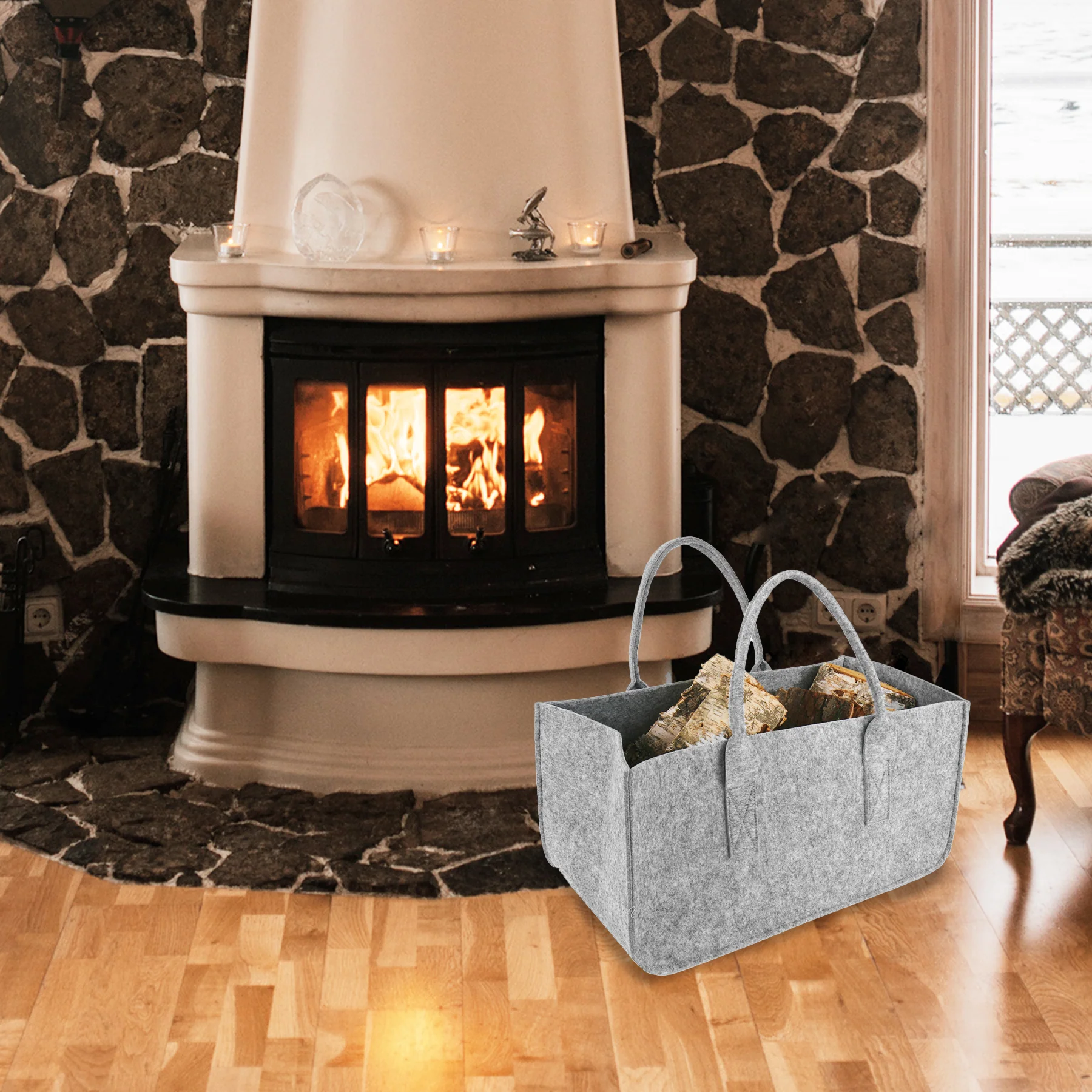 Filztasche Kaminholz Hellgrau Tragetasche, Felt Bag - Image 5