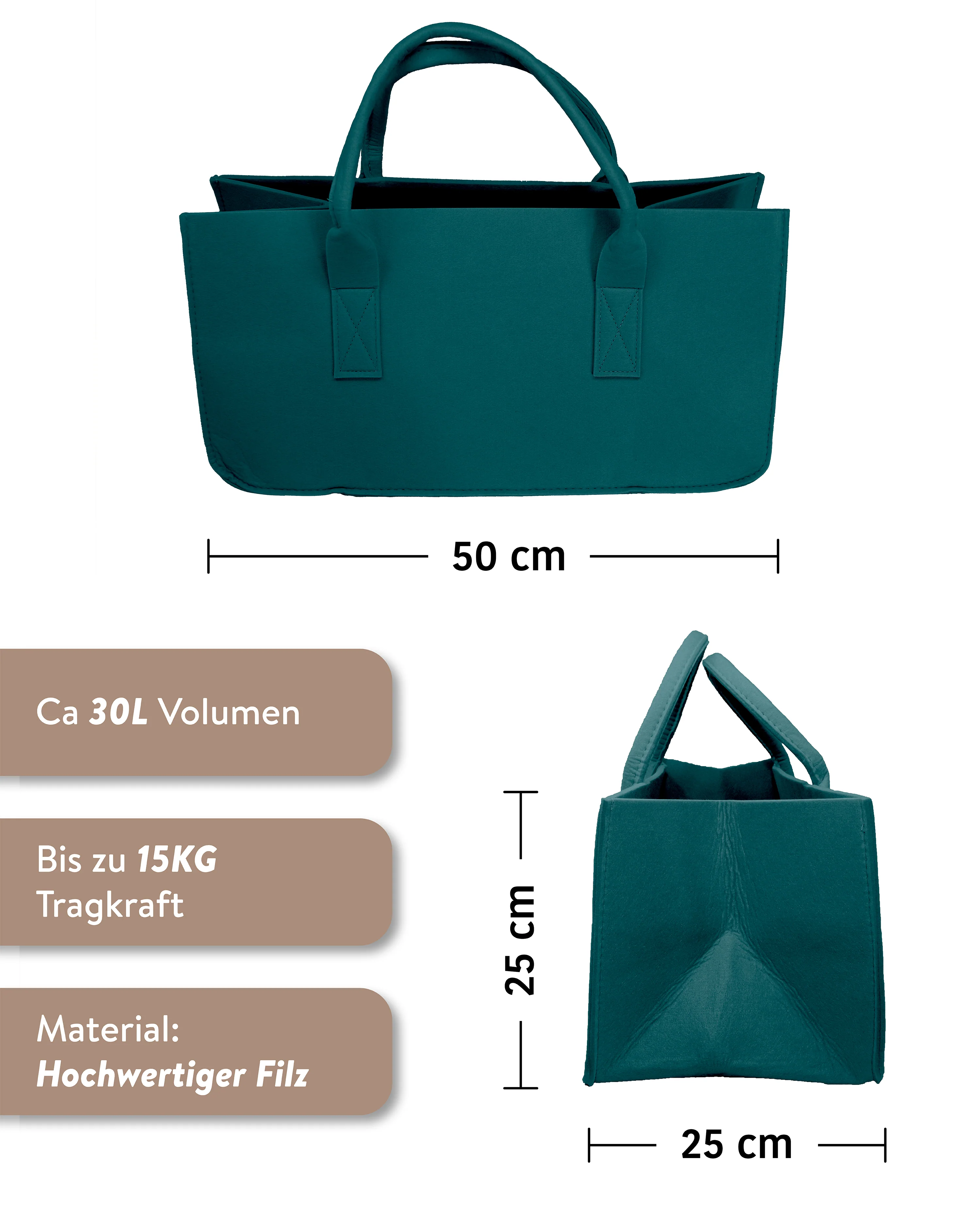 Filztasche Kaminholz Petrol Tragetasche, Felt Bag - Image 2