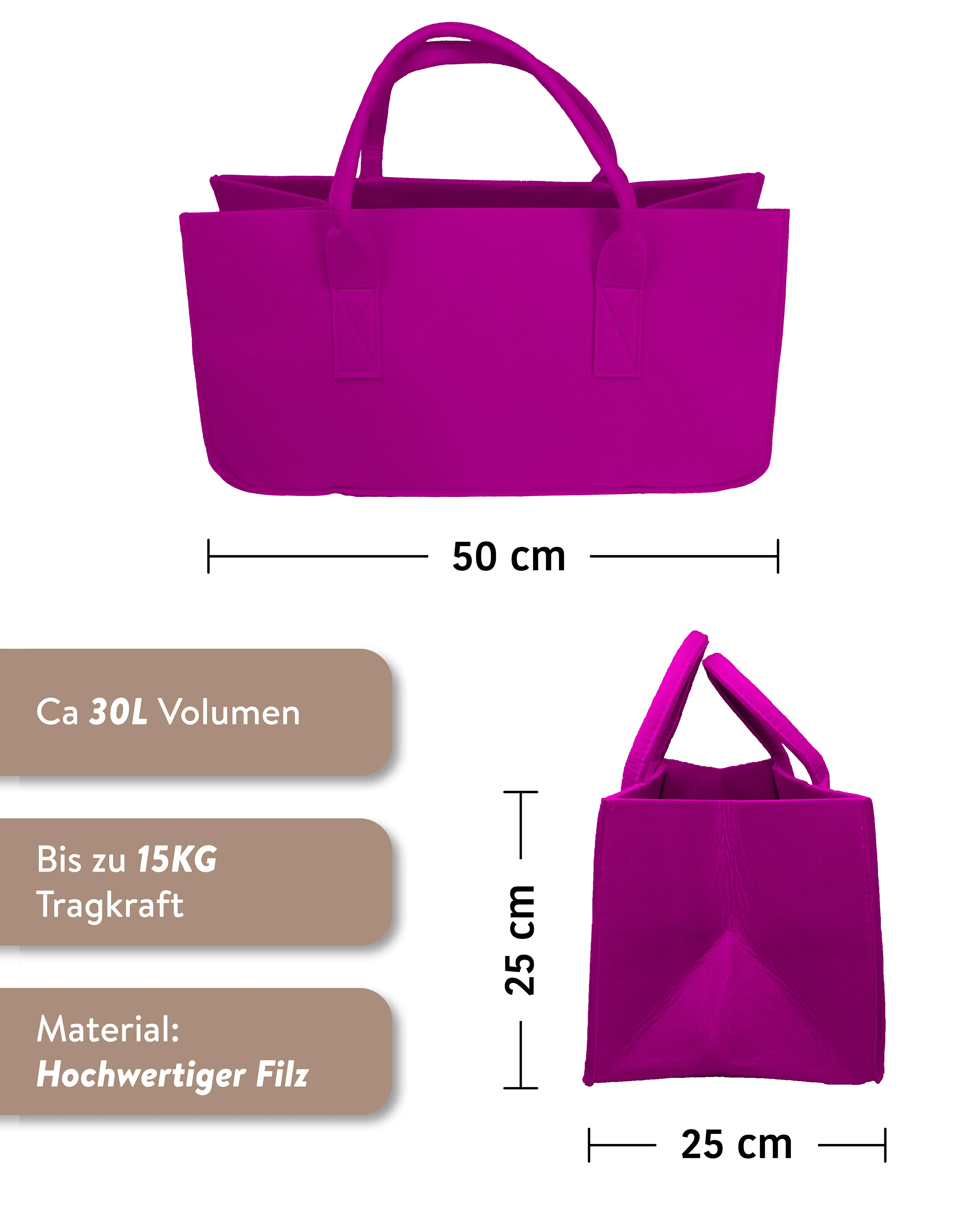 Filztasche Kaminholz Pink Tragetasche, Felt Bag - Image 2