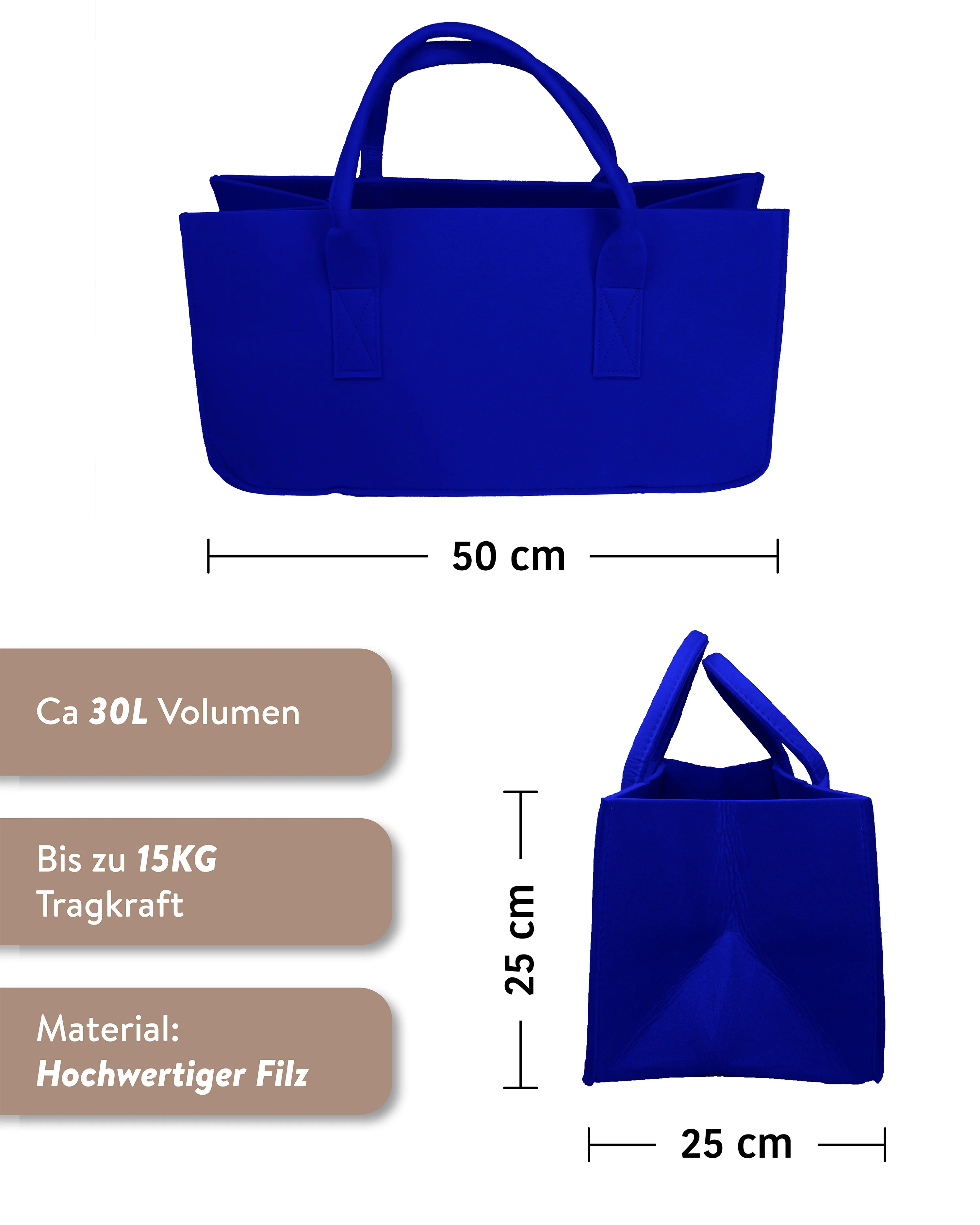 Filztasche Kaminholz Royalblau Tragetasche, Felt Bag - Image 2