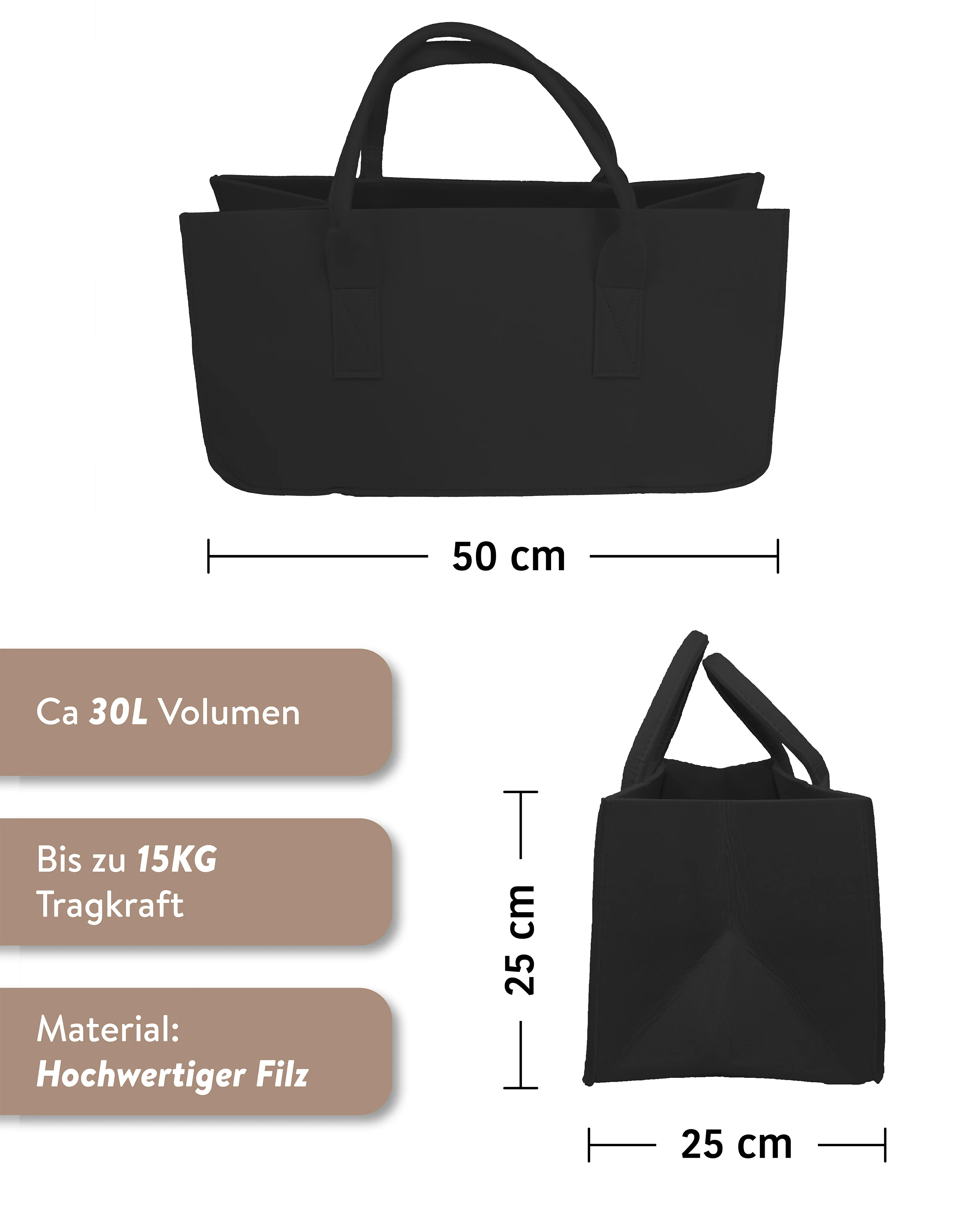 Filztasche Kaminholz Schwarz Tragetasche, Felt Bag - Image 2