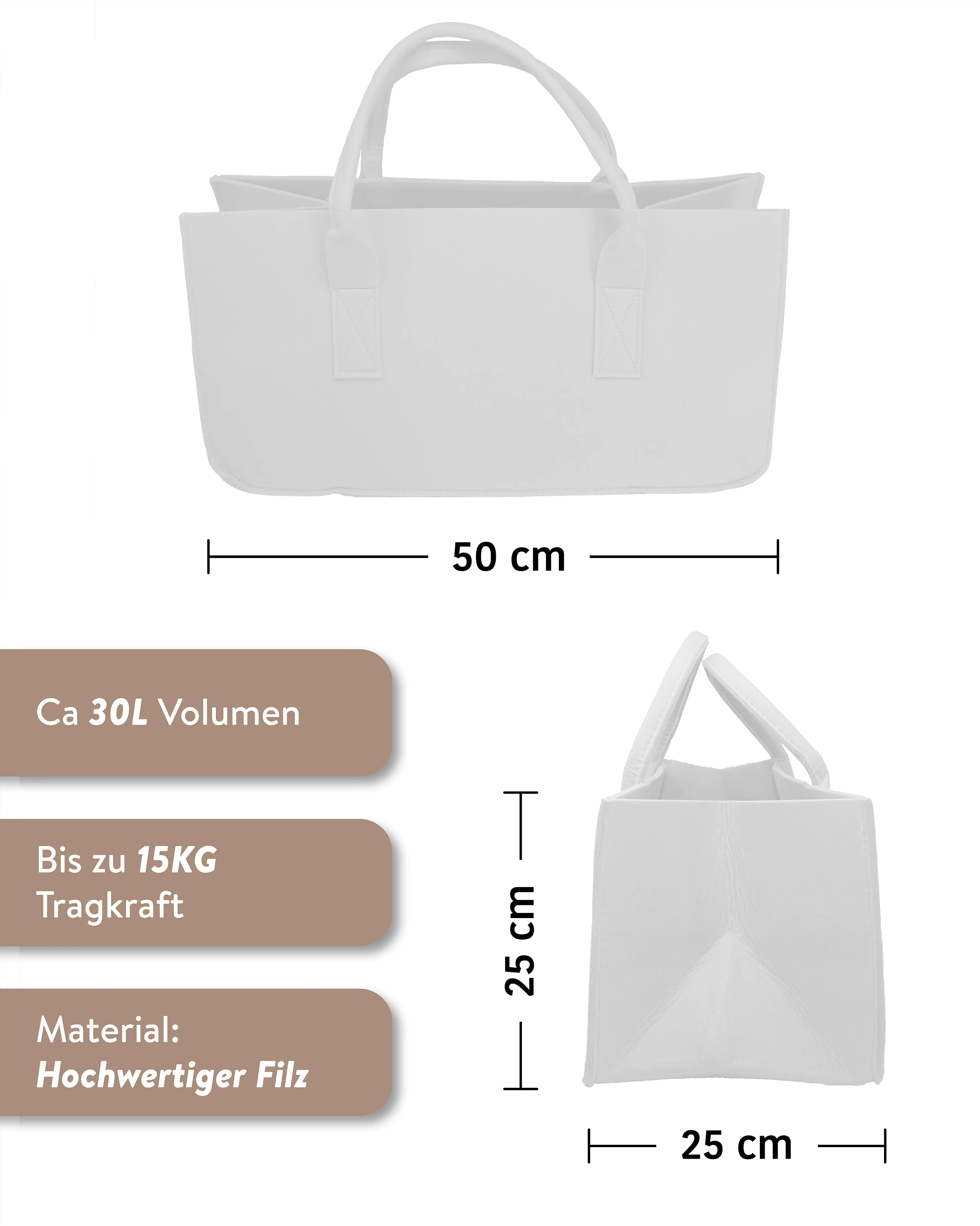 Filztasche Kaminholz Weiß Tragetasche, Felt Bag - Image 2