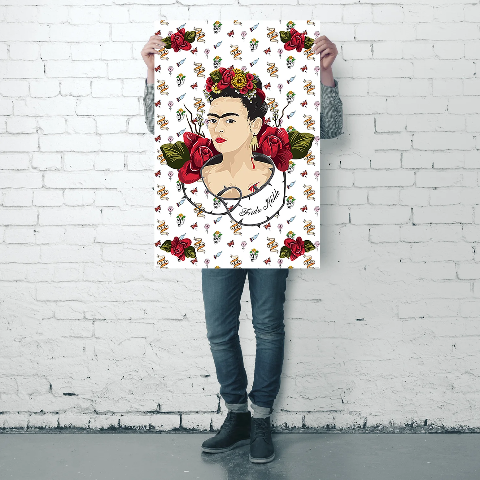 Frida Kahlo Poster Red and White - Image 4