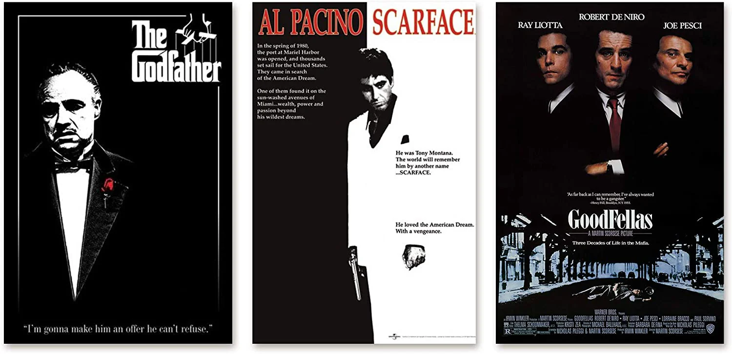 Gangster Movies Poster 3er-Set Der Pate, Scarface, GoodFellas