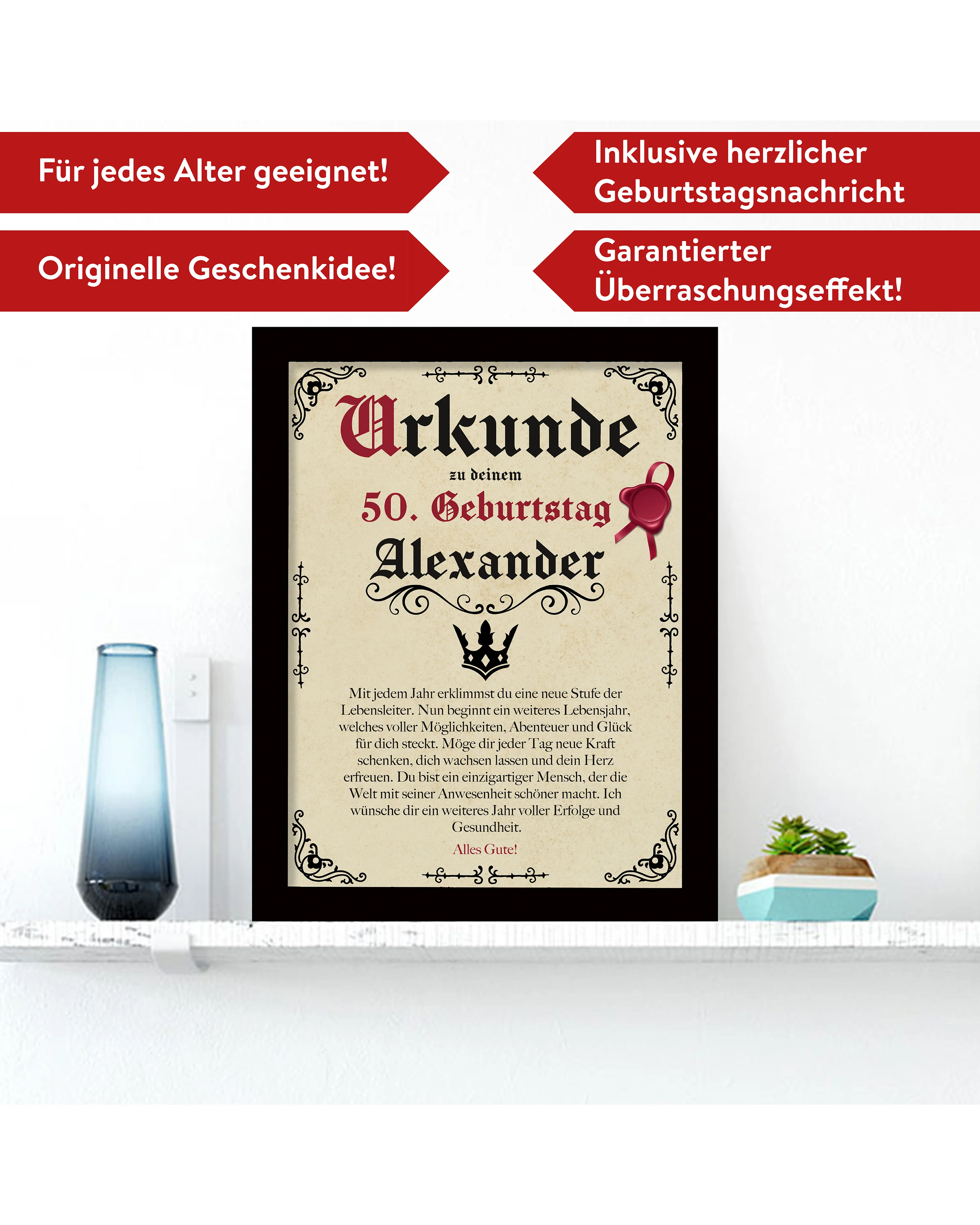 Geburtstags Urkunde Personalisierbar mit Alter + Wunschname - Pergament Stil Antik Vintage -20x30 cm - Image 4