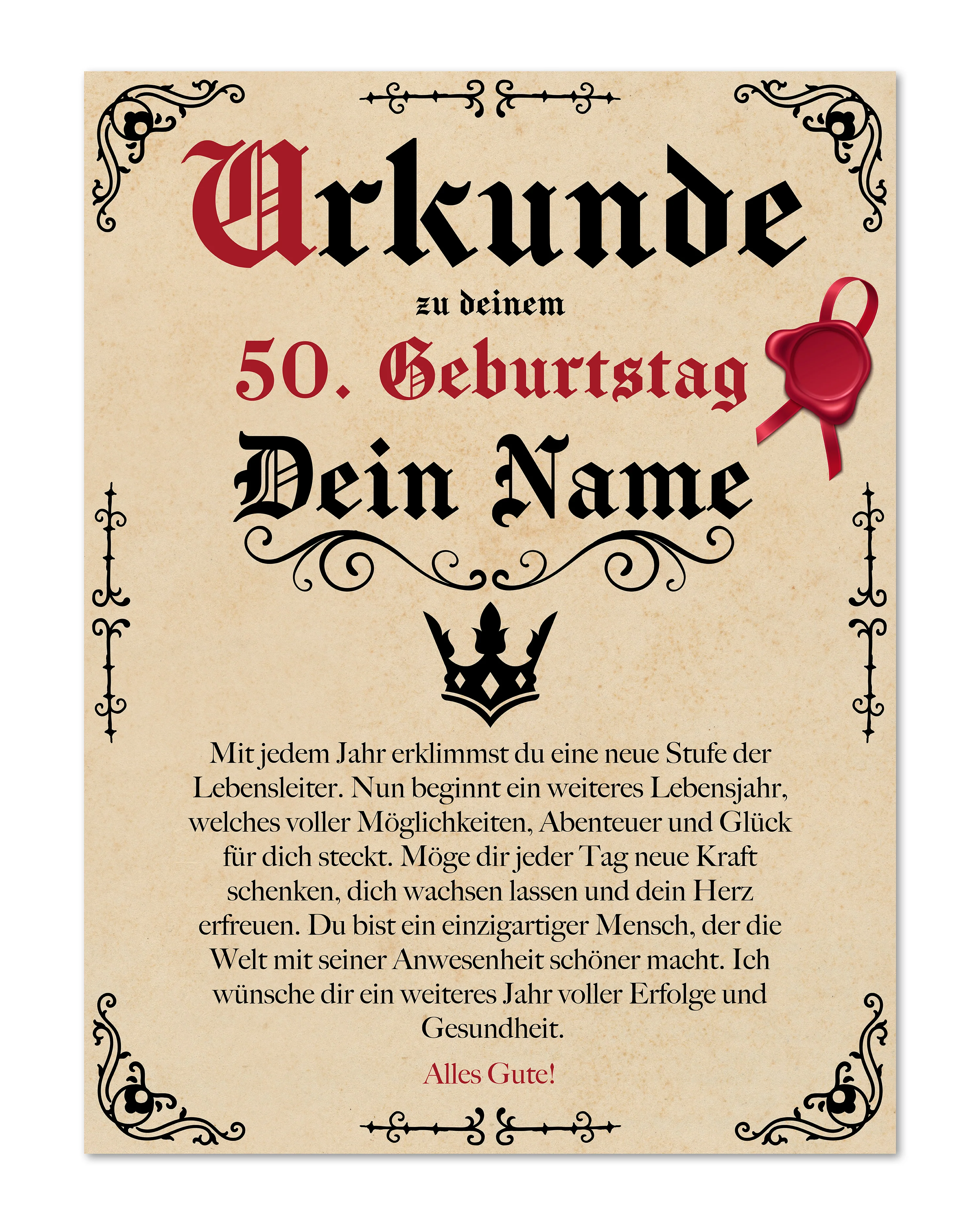 Geburtstags Urkunde Personalisierbar mit Alter + Wunschname - Pergament Stil Antik Vintage -20x30 cm - Image 6