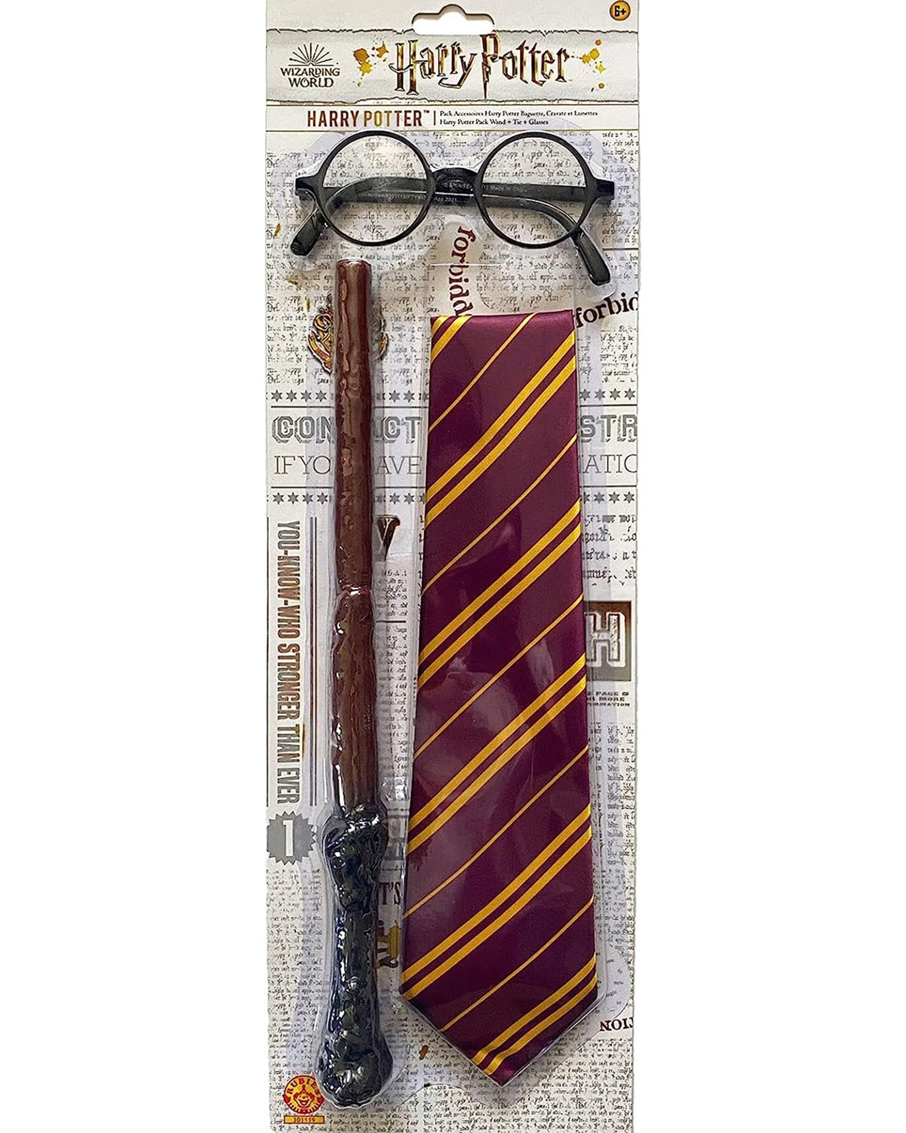 Harry Potter Accessory Set Zauberstab, Brille & Krawatte