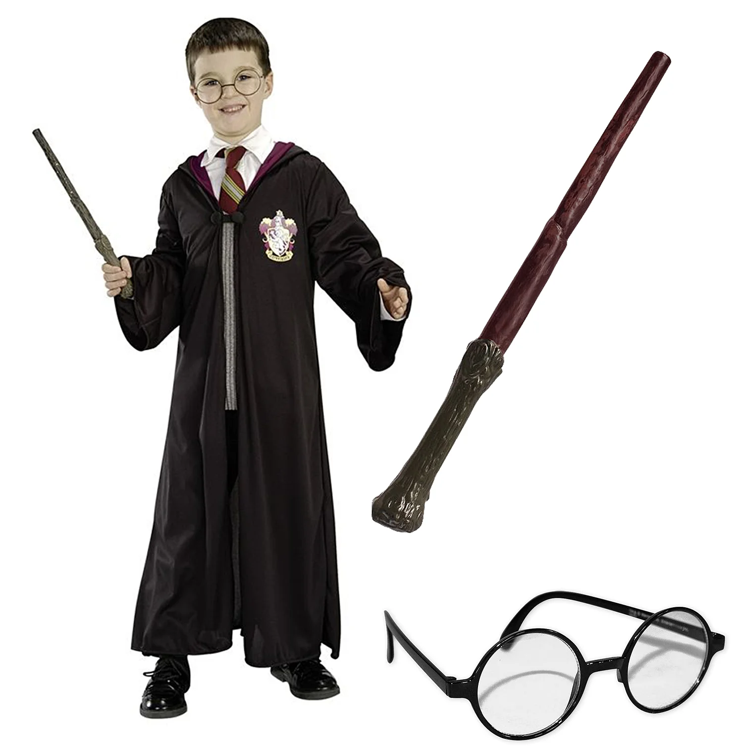 Harry Potter Kostüm für Kinder 3-tlg. bestehend aus Umhang, Brille und Zauberstab