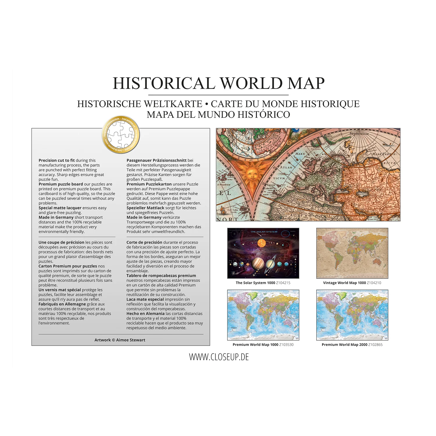 Historische Weltkarte Puzzle 1000 Teile, Aimee Stewart - Image 3