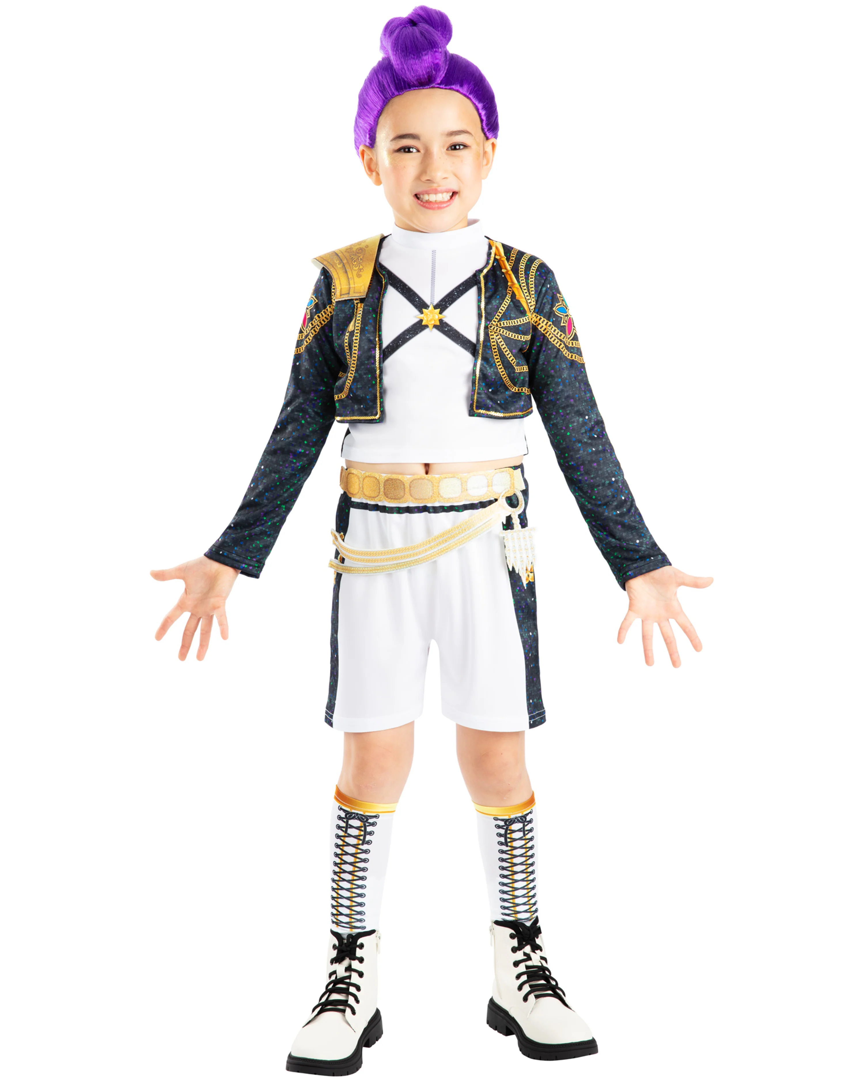 K-Pop Demon Hunters DELUXE Golden Rumi Kostüm - Top, Shorts mit 3D Gürtel, Pailletten und Beinwärmer - Image 7