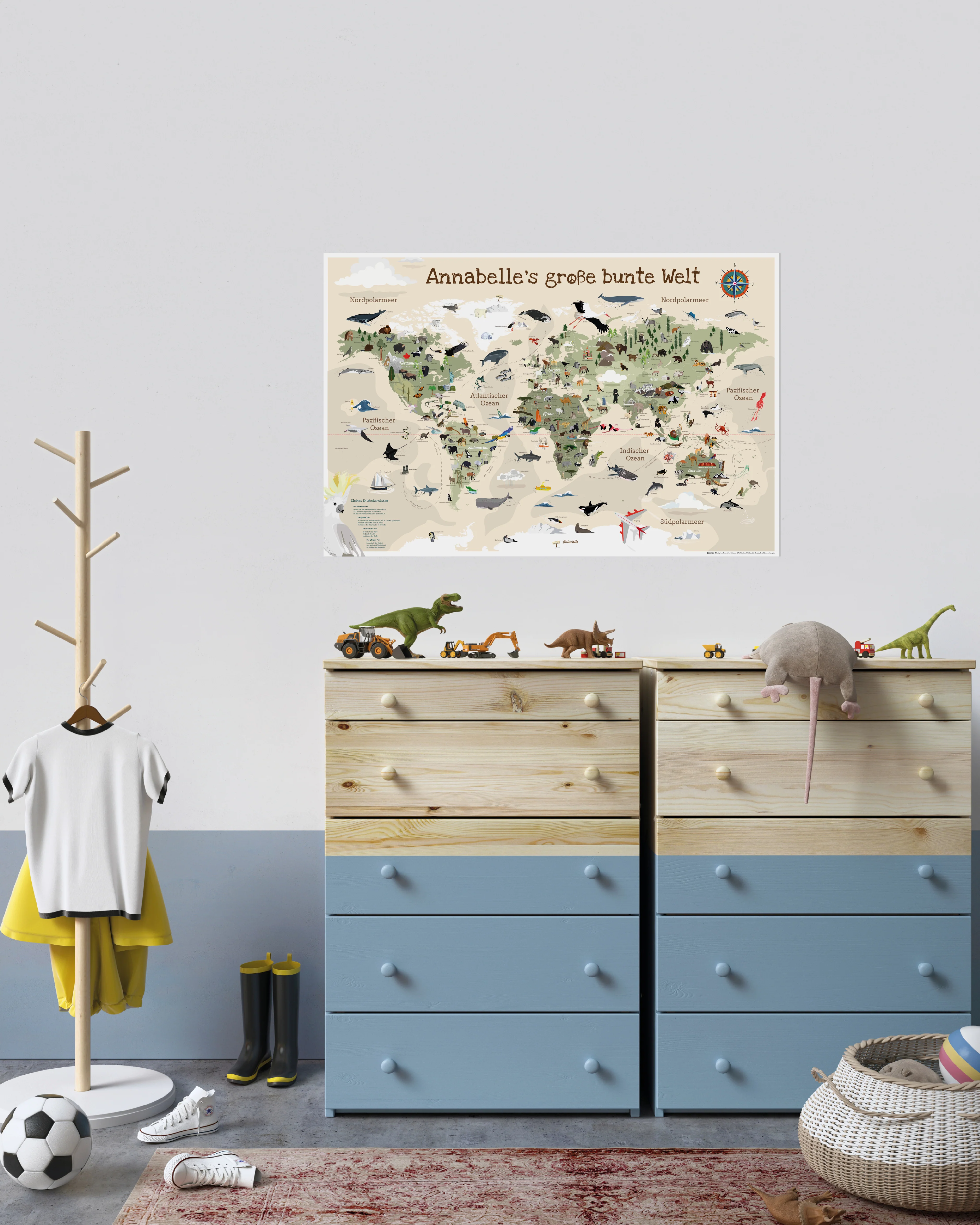Kinder Weltkarte Beige personalisiert - 60 x 40cm - Image 6