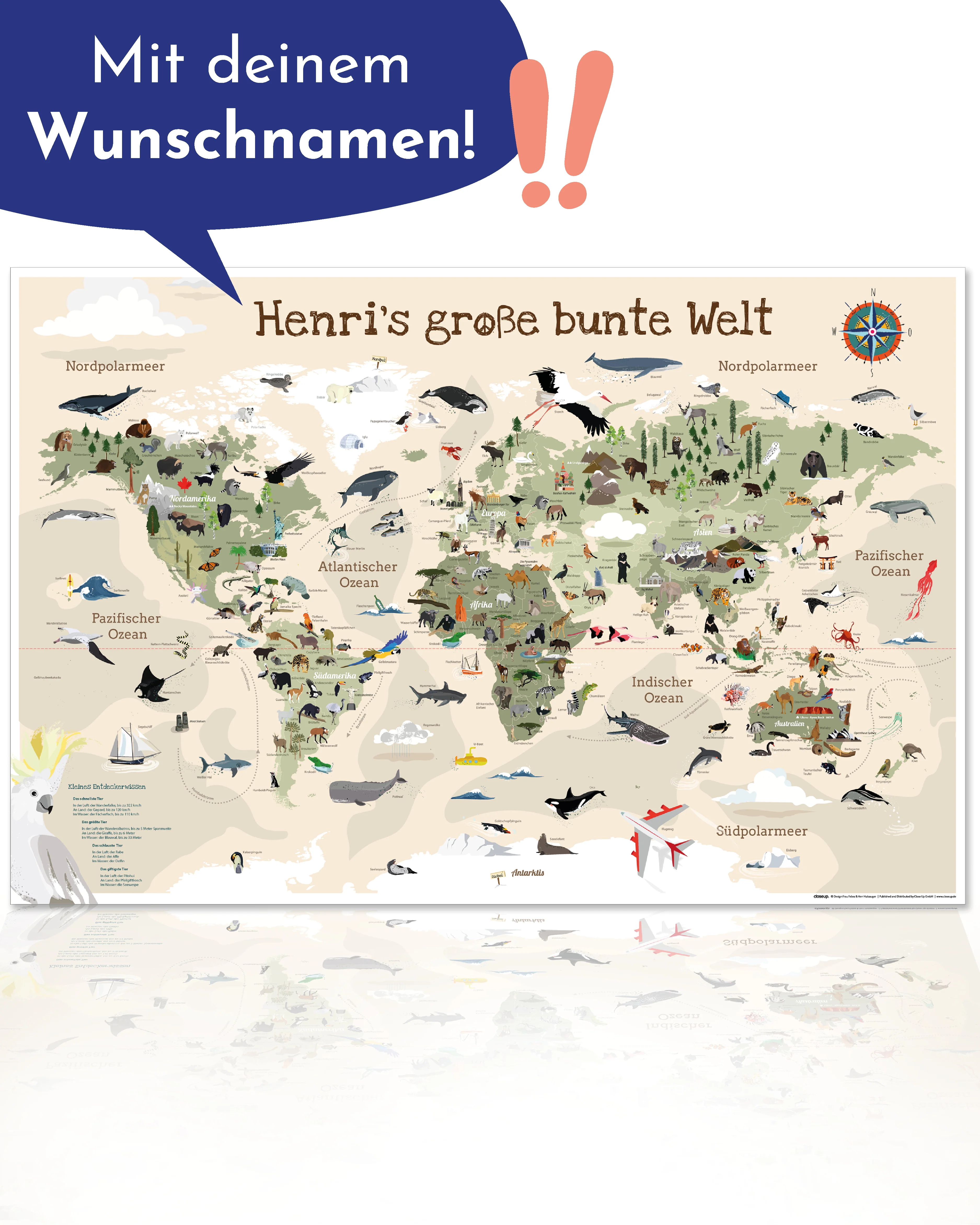 Kinder Weltkarte Beige personalisiert - 60 x 40cm - Image 8