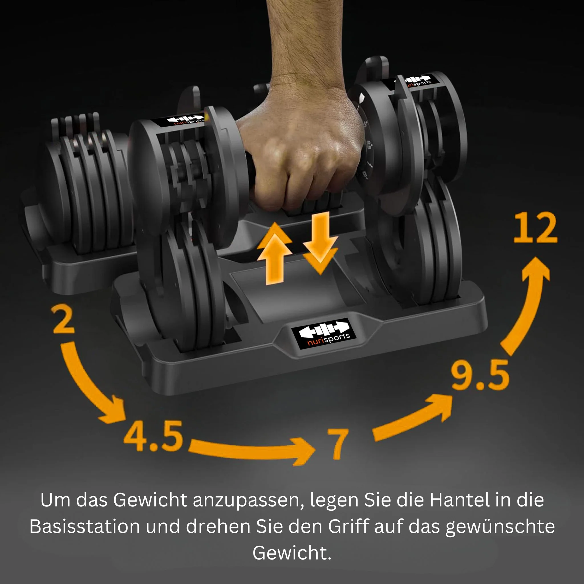 nurisports Set 2 verstellbare Hanteln 2 kg -12 kg - Image 2