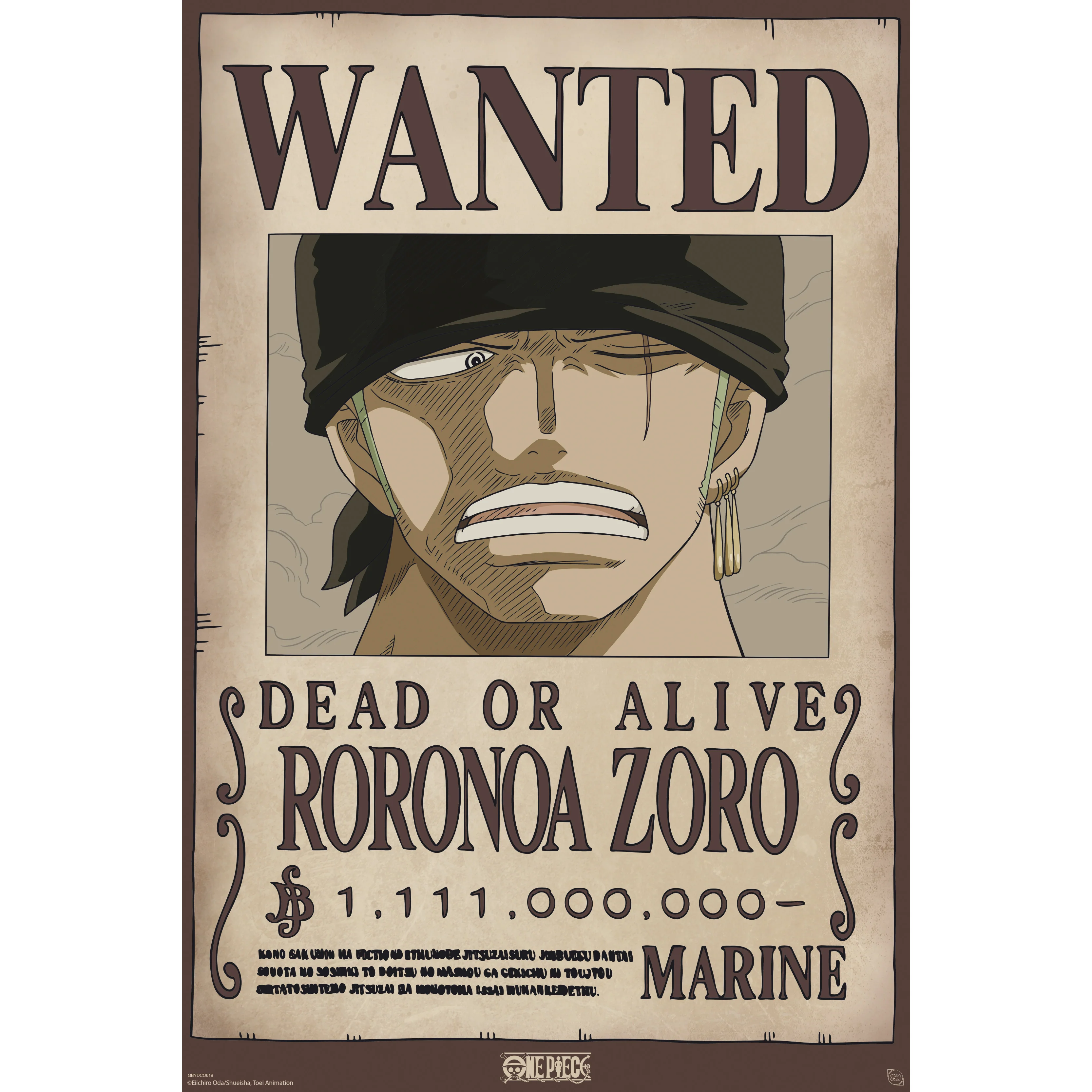 One Piece Poster Wanted Roronoa Zoro Wano