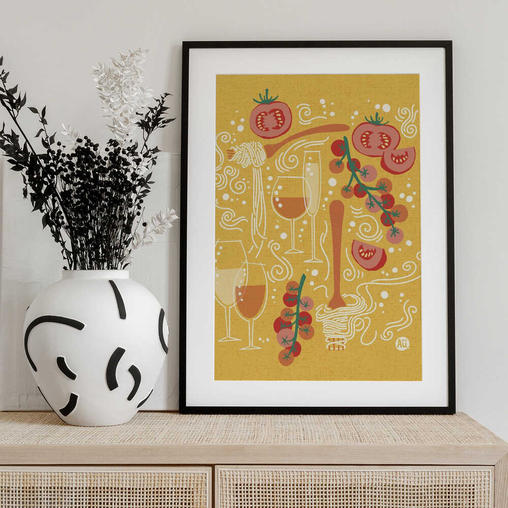 Pasta Paradise | Tomato and Wine | Playful Italian Pasta Illustration | by Aia Ueno - Image 2