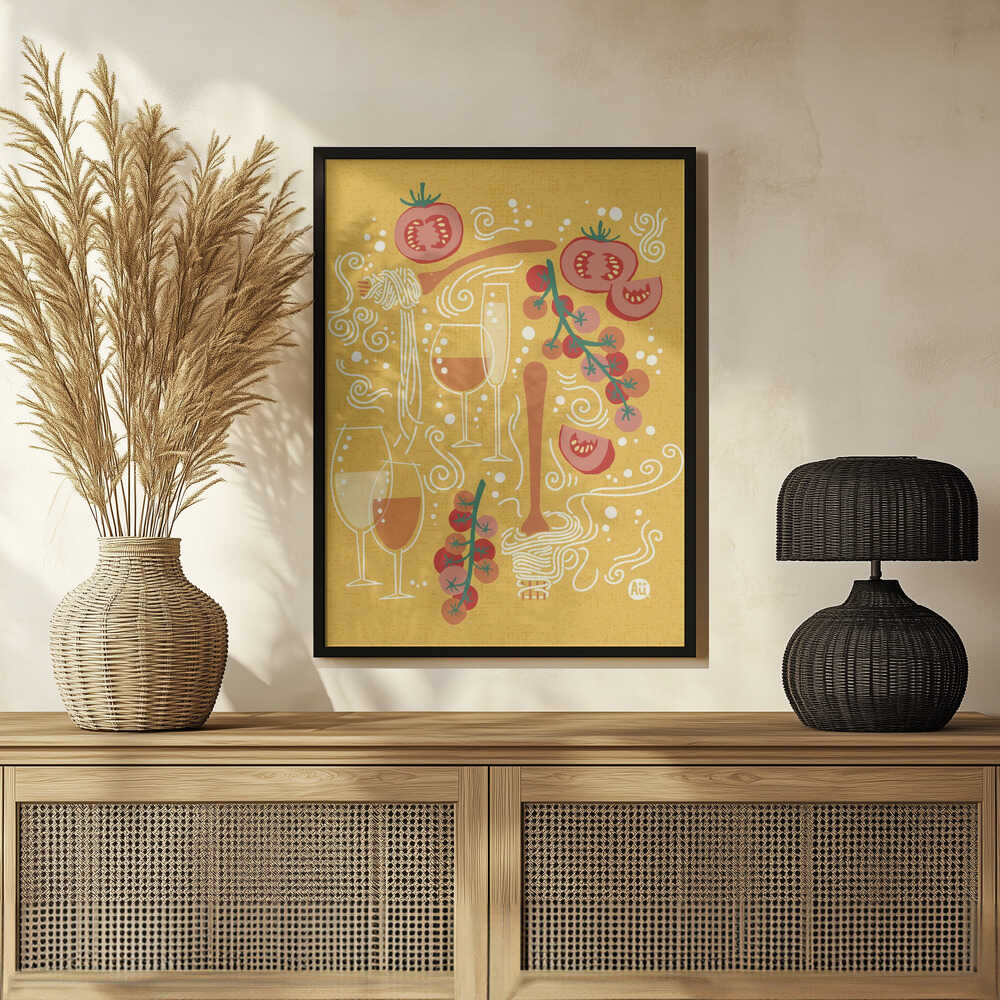 Pasta Paradise | Tomato and Wine | Playful Italian Pasta Illustration | by Aia Ueno - Image 3