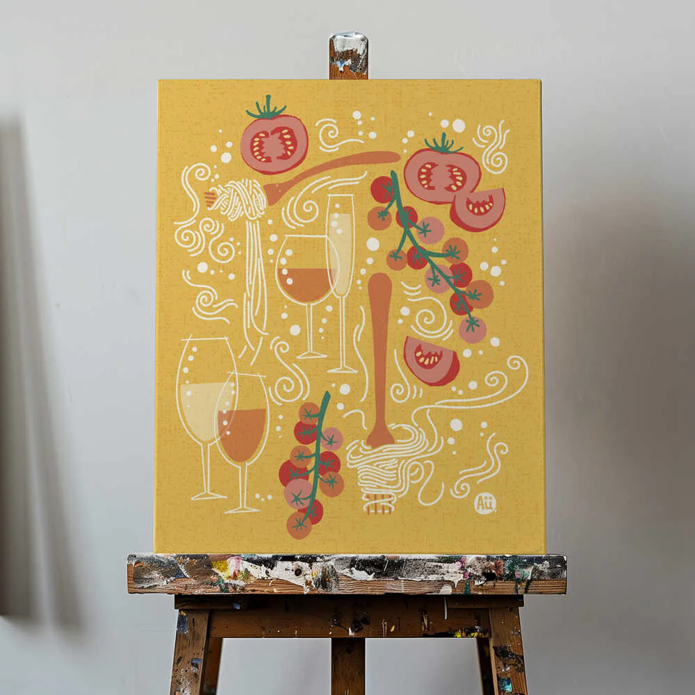 Pasta Paradise | Tomato and Wine | Playful Italian Pasta Illustration | by Aia Ueno - Image 4