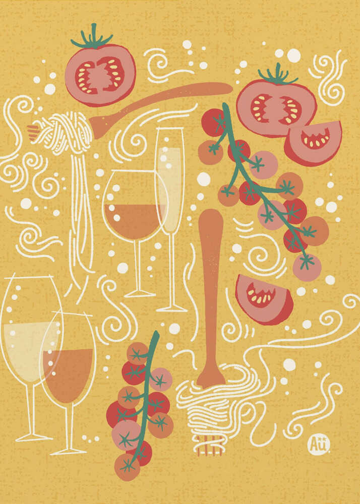 Pasta Paradise | Tomato and Wine | Playful Italian Pasta Illustration | by Aia Ueno - Image 7