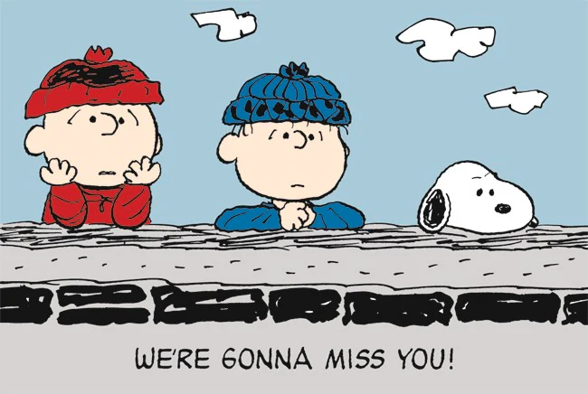 Postkarte Peanuts -We're gonna miss you!