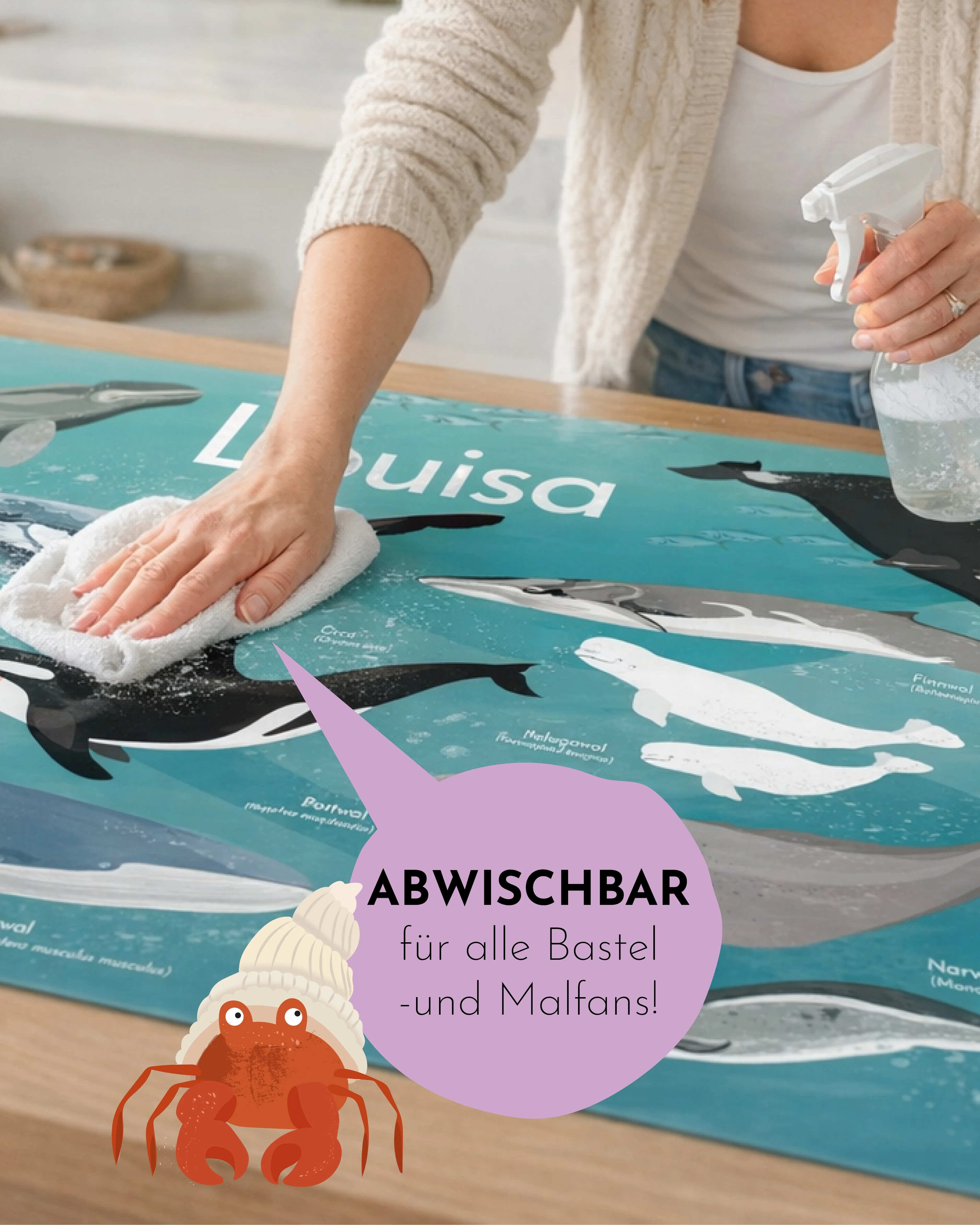 Personalisierte Schreibtischunterlage Meeresbewohner Wale | mit Wunschnamen | 40x60 cm - Image 3