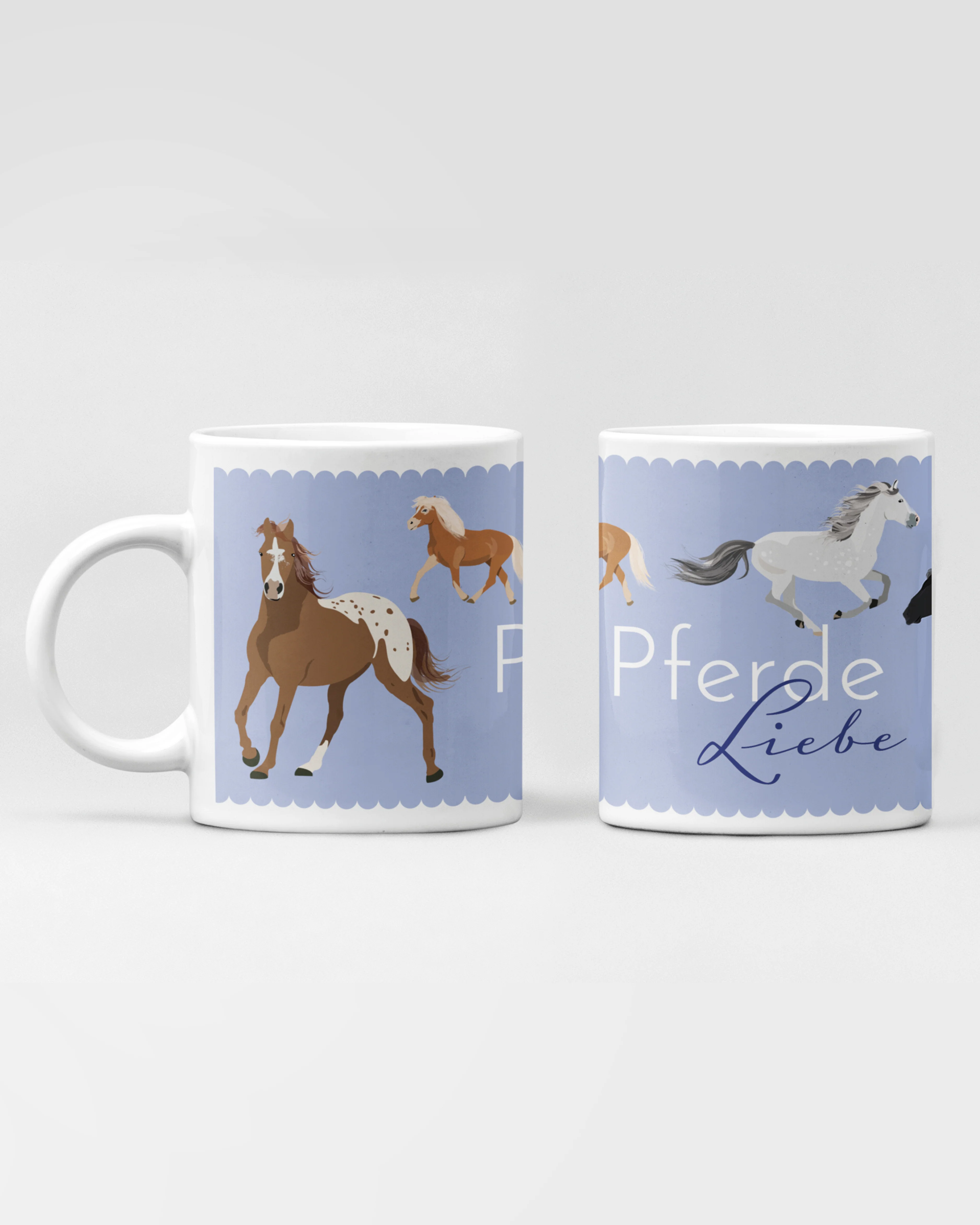 Pferdeliebe Tasse - Kreamiktasse für Pferdefans - blaue Design ca. 330 ml Füllmenge