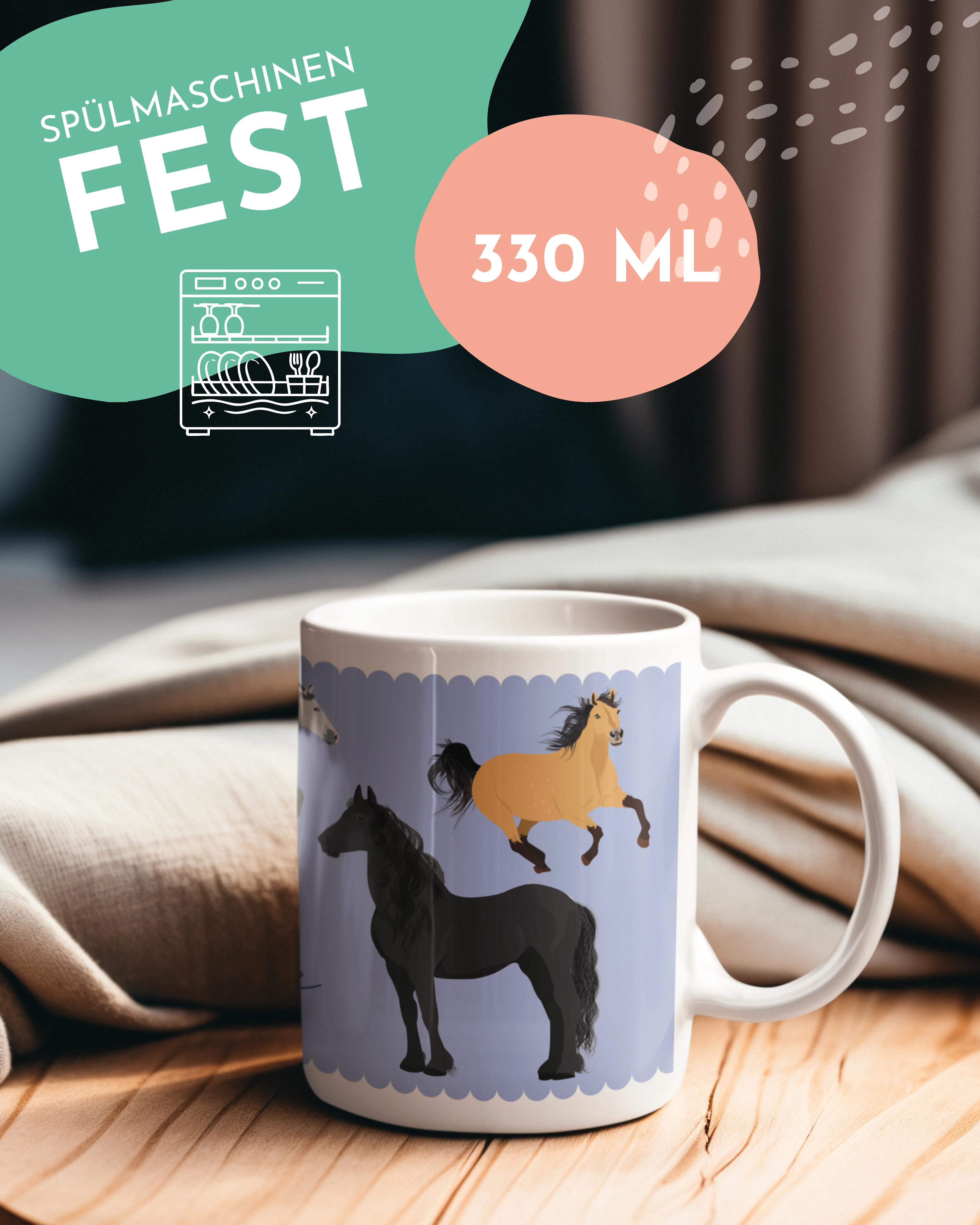 Pferdeliebe Tasse - Kreamiktasse für Pferdefans - blaue Design ca. 330 ml Füllmenge - Image 2