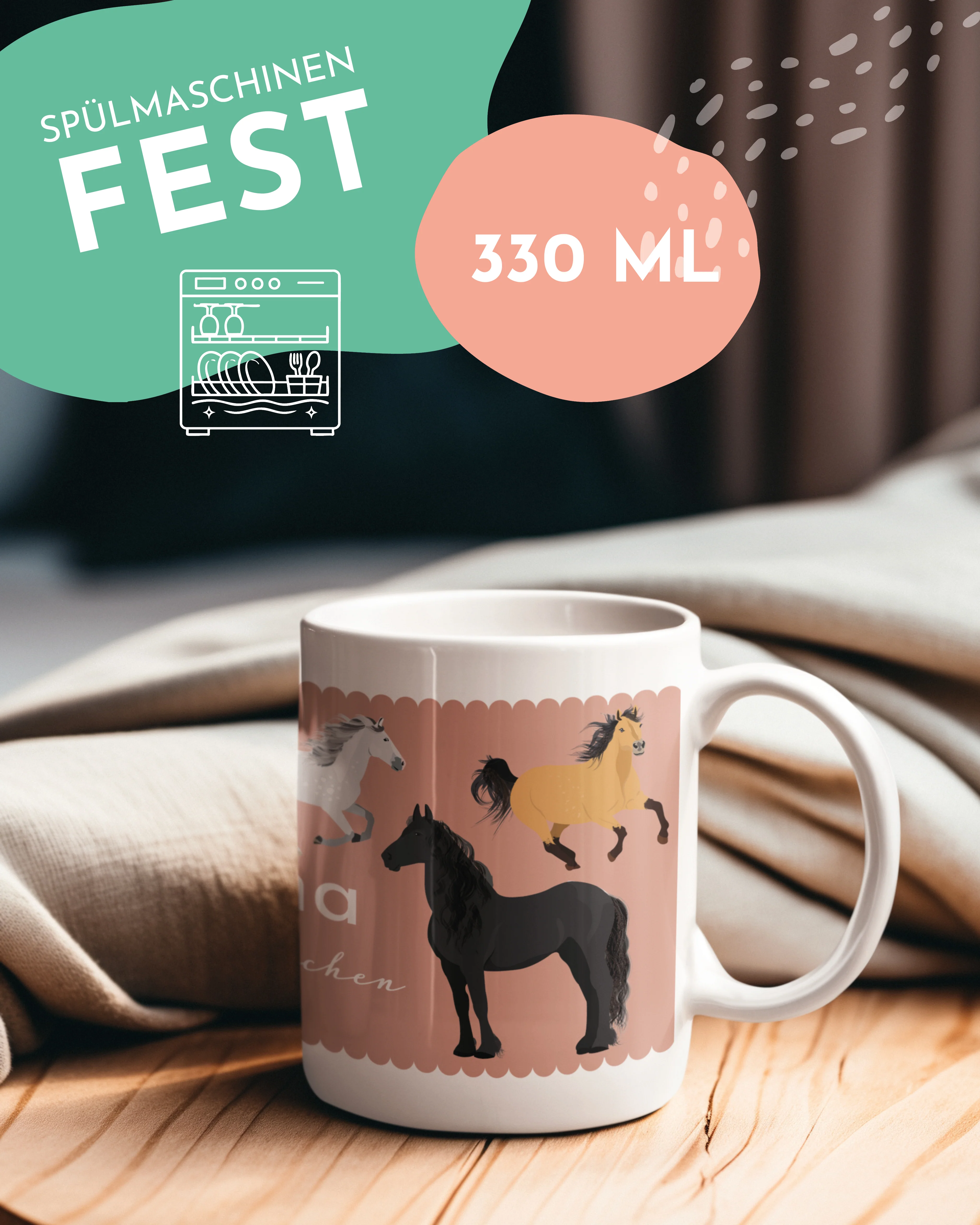 Personalisierte Pferdemädchen Tasse mit Wunschnamen – 330 ml - Image 2