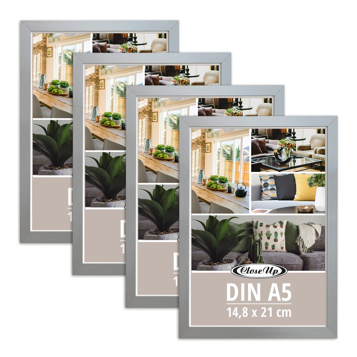 Posterrahmen 14,8 x 21 cm 4erSet (DIN A5) Holzdekor silber