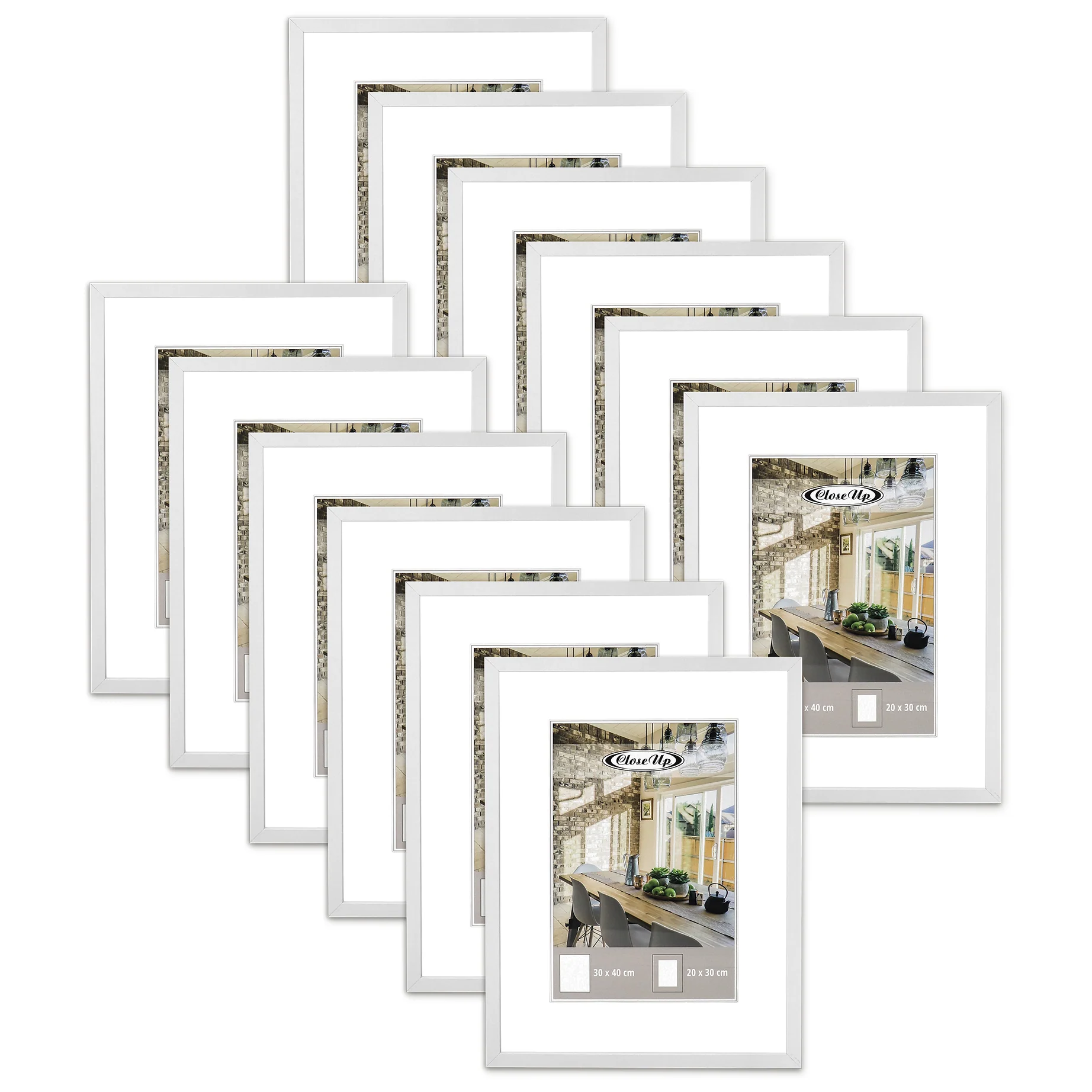 Posterrahmen 30 x 40 cm, weiß Passepartout, 12er Set